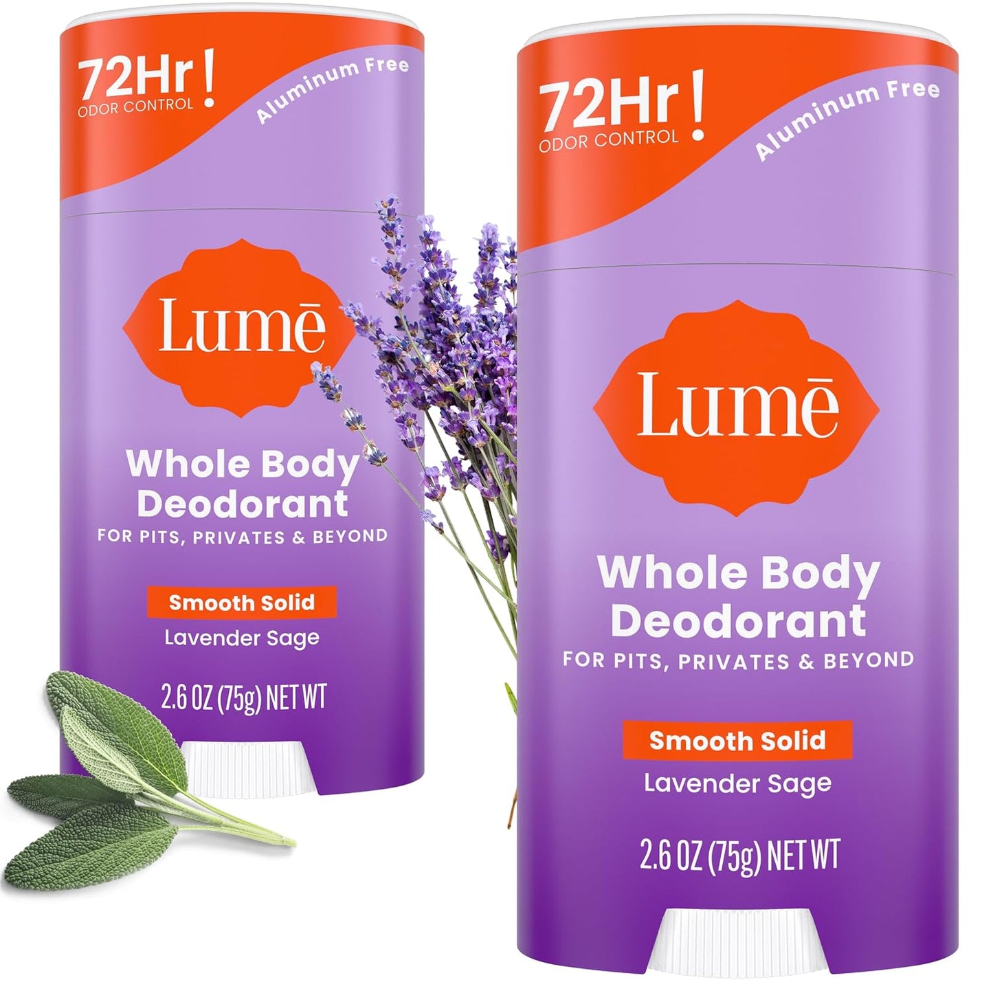 HotLume Whole Body Deodorant - Smooth Solid Stick - 72 Hour Odor Control - Aluminum Free, Baking Soda Free and Skin Safe - 2.6 Ounce (Pack of 2) (Soft Powder)