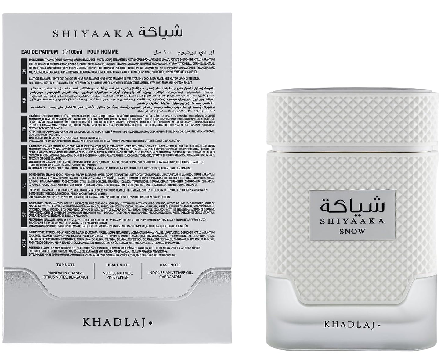 Hot Khadlaj Shiyaaka Snow – Citrusy, Woody, Spicy, Aromatic – Eau de Parfum Spray Long-Lasting Fragrance for Men, 3.4 Ounce / 100 ml