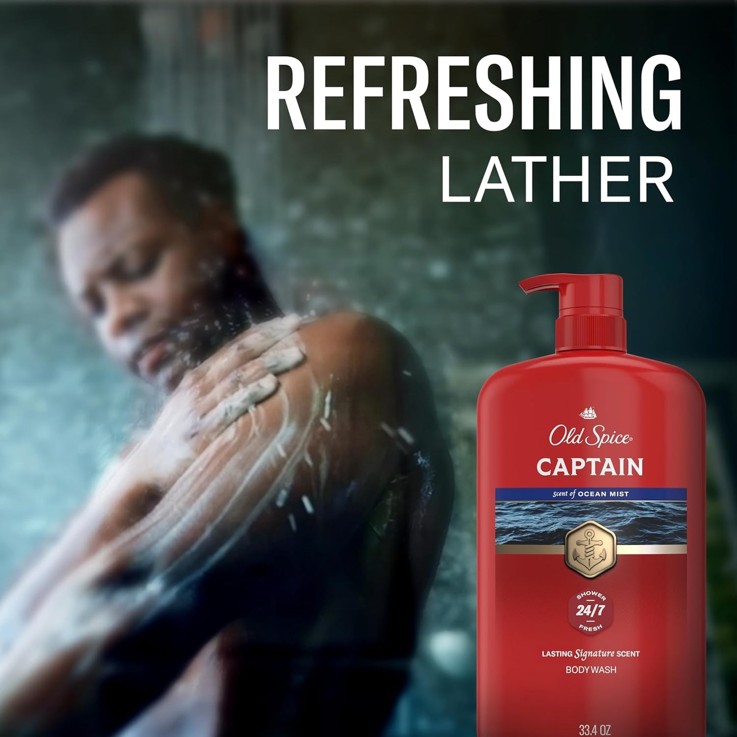 HotOld Spice Refreshing Body Wash for Men, 3X Defense, 24/7 Shower Fresh with Long Lasting Scent, Red Collection, Captain with Bergamot Scent, 33.4 oz