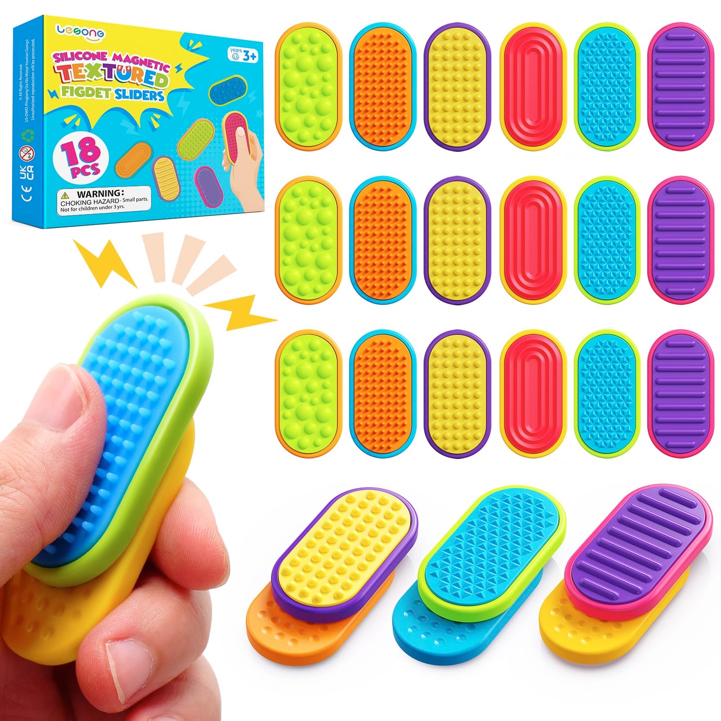 Hot Sensory Fidget Magnet Toys for Kids: Silicone Magnetic Sliders Stress Fidgets for Autism, Stress Small Texture Fidget Toys for Classroom Prizes, Adults Office Desk / Portable Travel Must Haves, Gifts