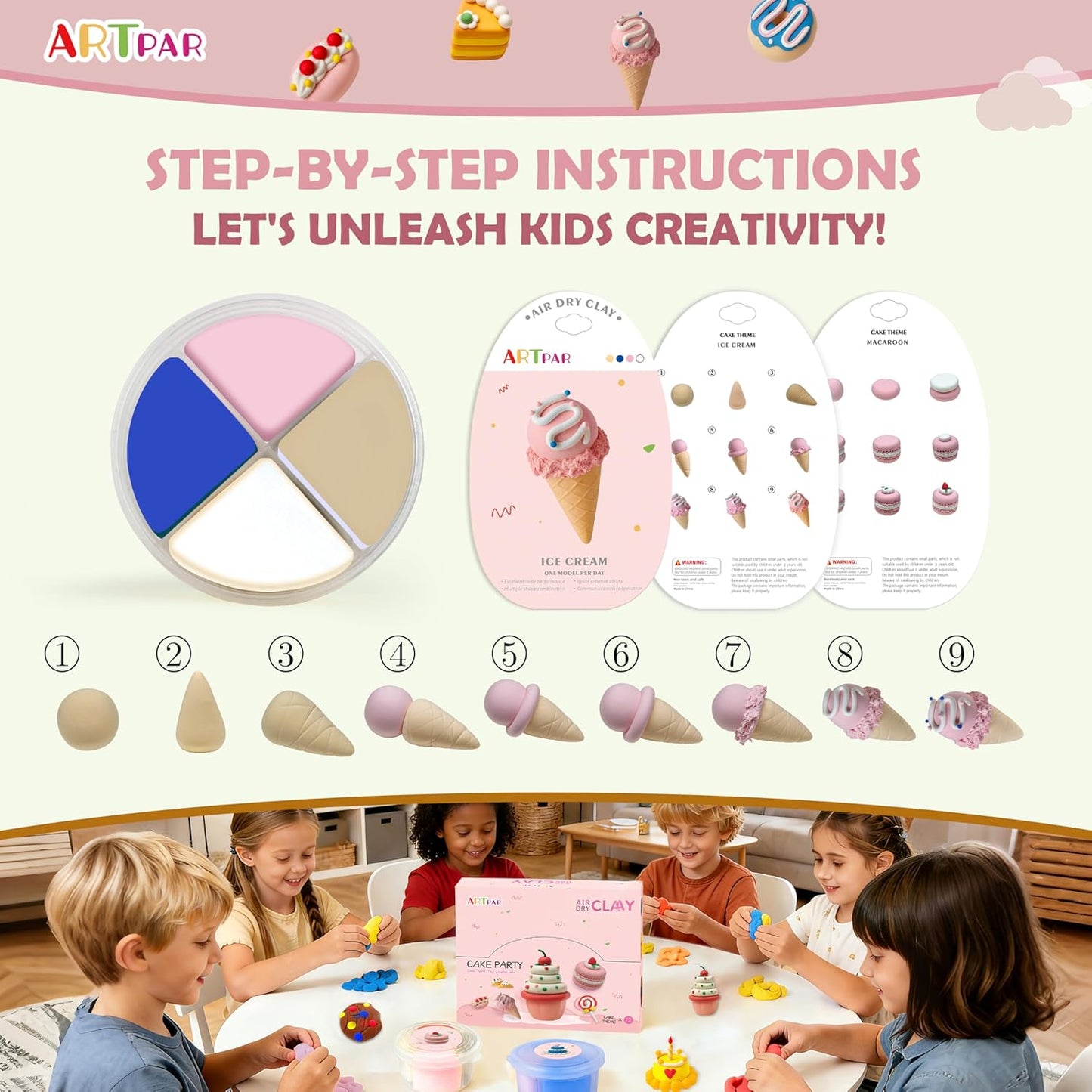 HotARTPAR Air Dry Clay Kit,12 Desserts Modeling Magic Clay for Kids Craft Kit | Ultra-Light & Soft, Safe and Non-Sticky | Cute DIY Art & Crafts Fun Kitchen Toys, Home Party Favors Gifts for Boys & Girls