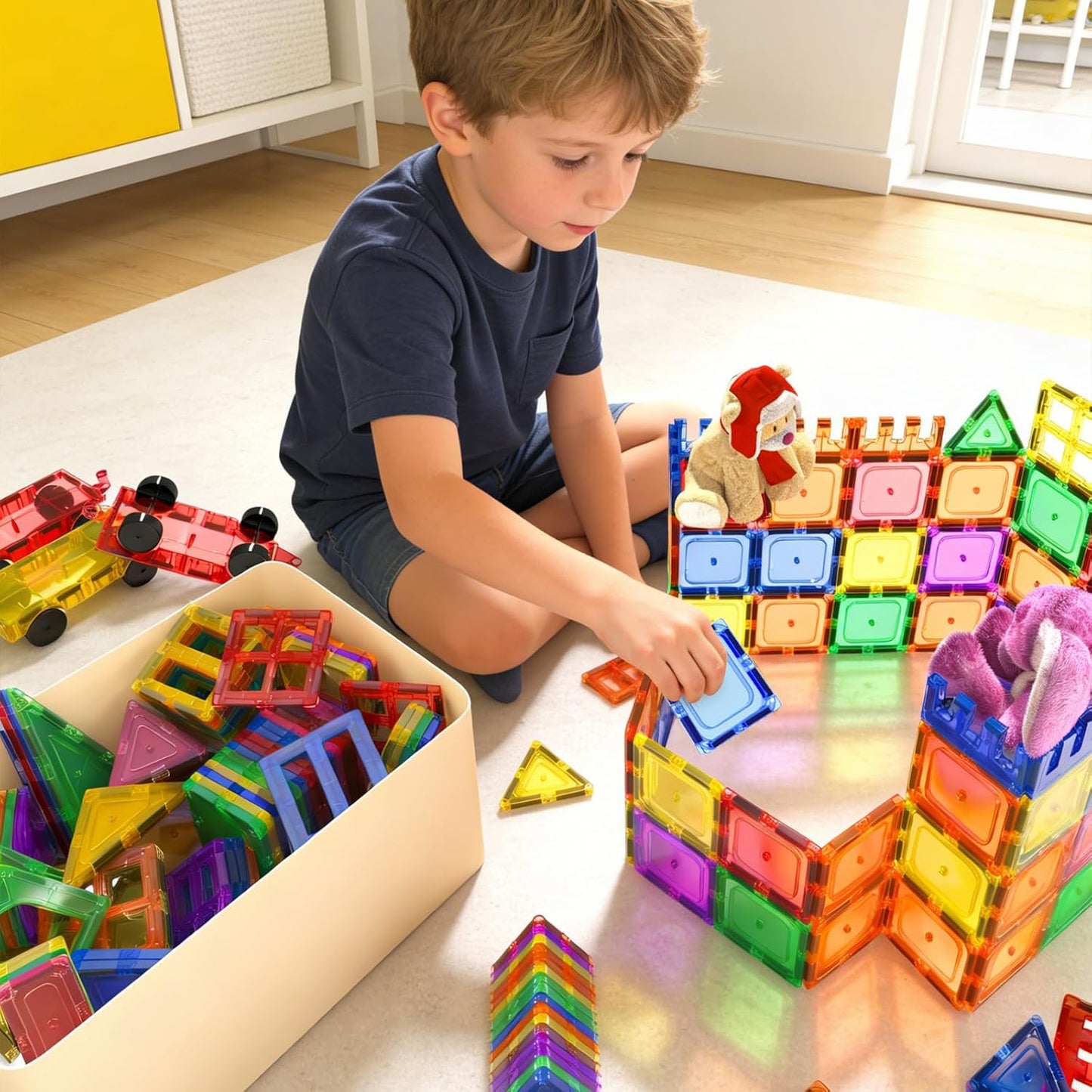 Hot Coodoo 60 PCS Magnetic Building Tiles Kids Toys STEM Magnetic Blocks Sensory Toys Kids Games Magnet Building Toy for Boys and Girls Aged 3+, Kid Brain Development Preschool Kindergarten Toddler Toy
