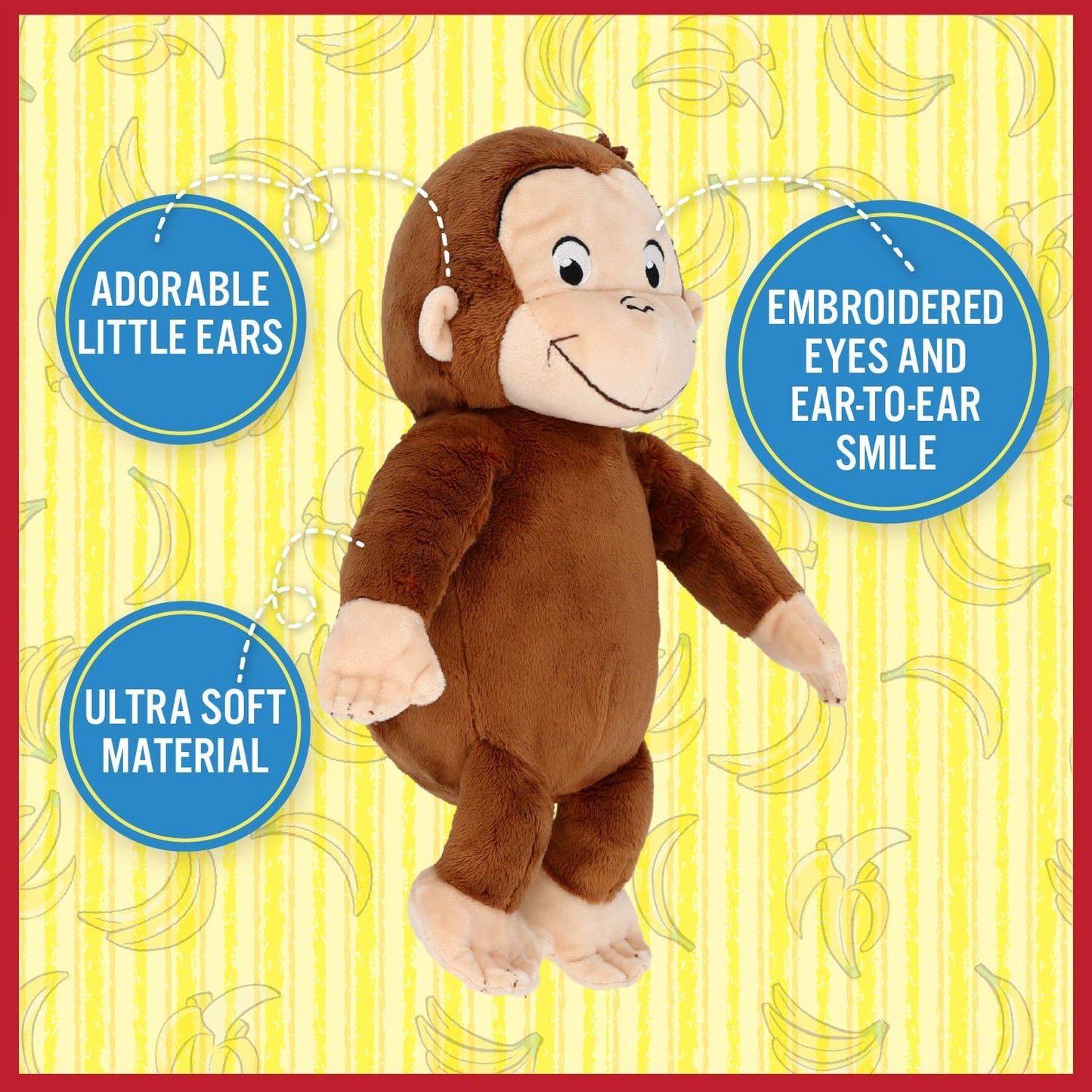 Hot Kids Preferred Curious George Monkey Stuffed Animal Plush Toys Soft Cutest Cuddle Plushie Gifts for Baby and Toddler Boys and Girls - 8 Inches