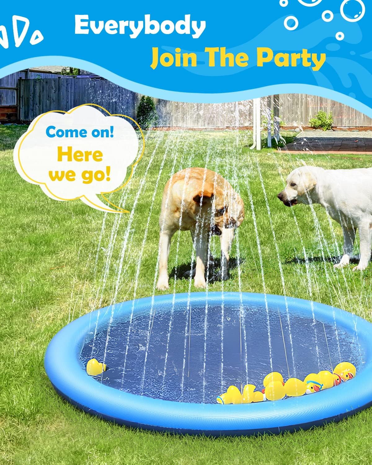 Hot Peteast Splash Pad for Dogs & Kids - Anti-Slip Dog Pool for Large Dogs, 0.58 mm Thickened Durable Outdoor Water Play Mat, Summer Sprinkler Toy for Backyard (51inch)
