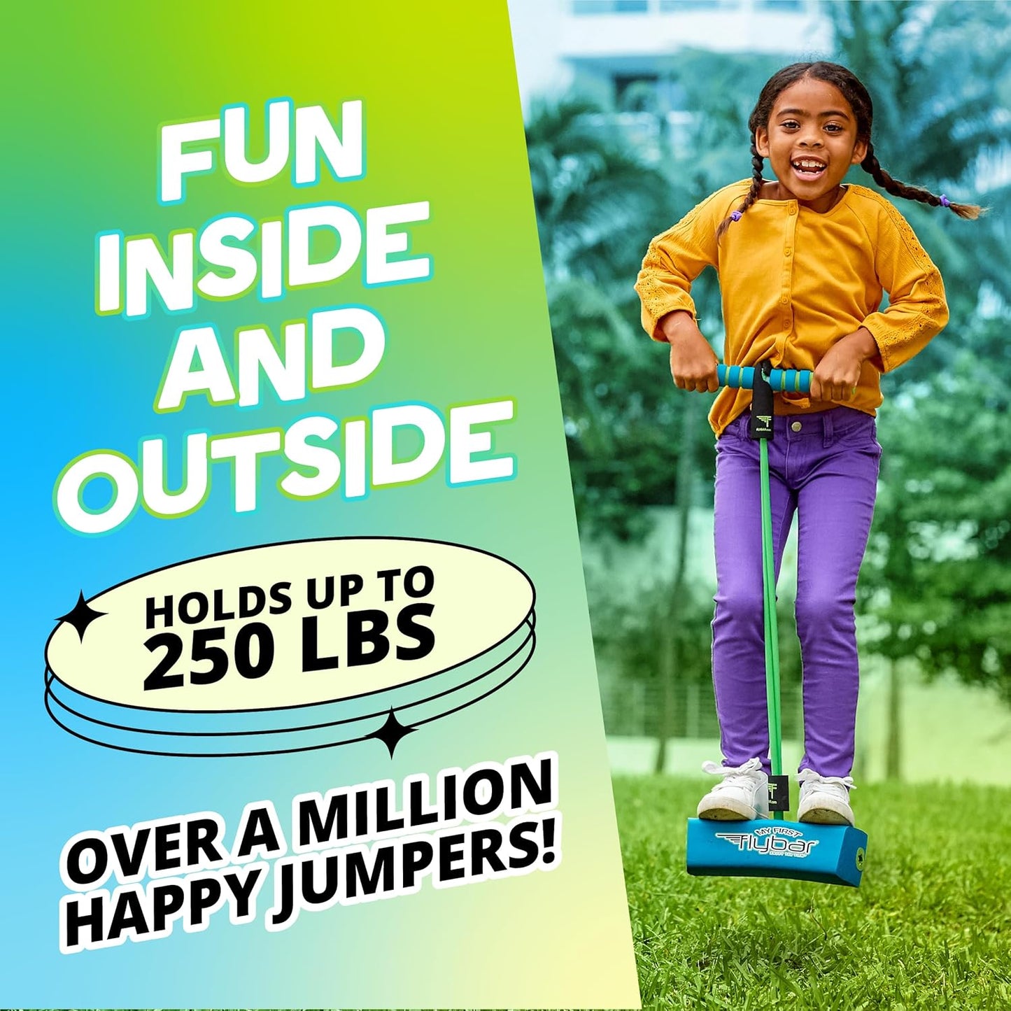 HotFlybar My First Foam Pogo Jumper for Kids Fun and Safe Pogo Stick, Durable Foam and Bungee Jumper for Ages 3 and up Toddler Toys, Supports up to 250lbs (Blue)