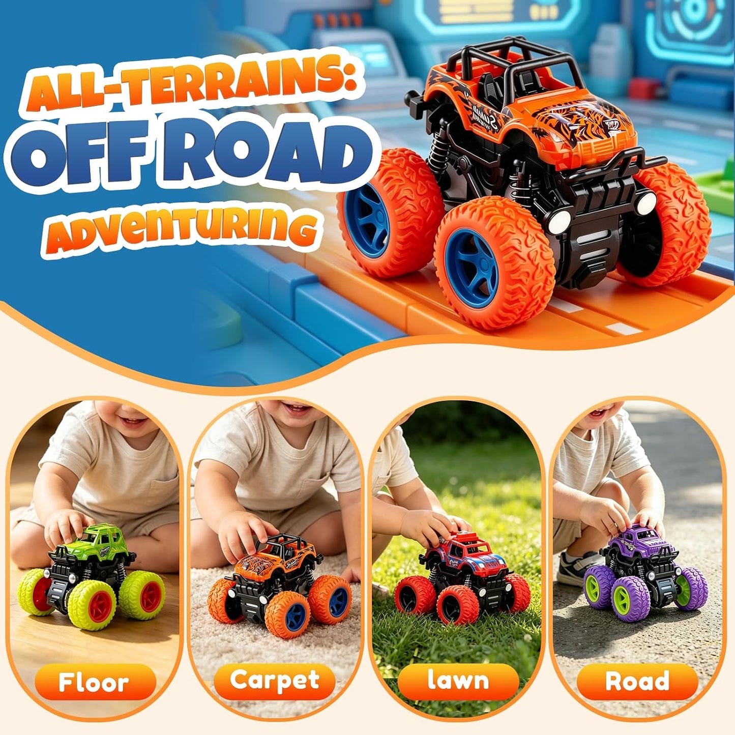 Hot 4 Pack Monster Trucks Toys for Boys 2 3 4 5 6 7 Year Old, Friction Powered Pull Back Car Toys for Toddlers Kids Ages 3-5 2-4 4-7, Best Birthday Christmas Party Gift for Boys and Toddlers