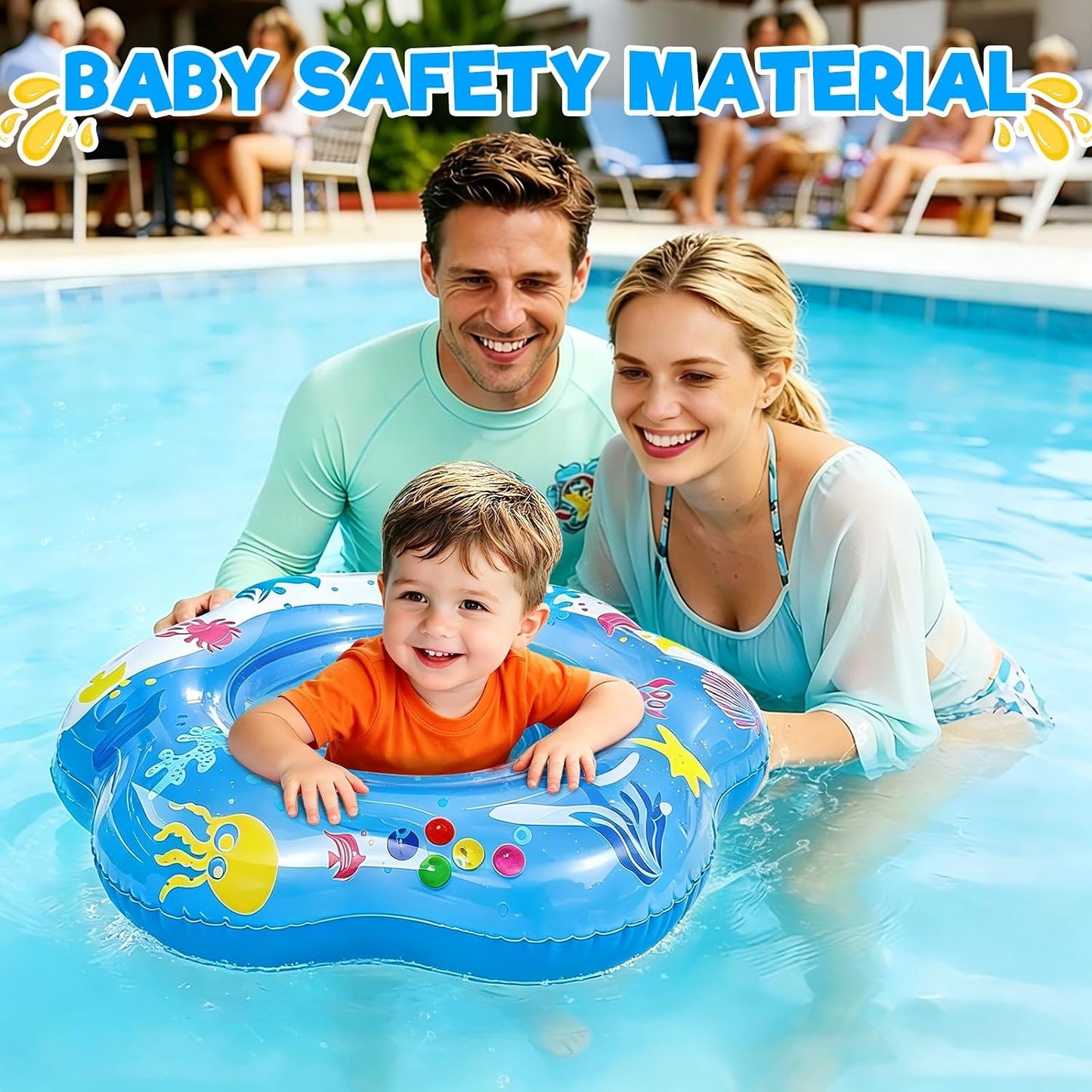 Hot 25.6" Inflatable Baby Pool Float for 6-36 Months Double Air Anti-Flip Safety Baby Swimming Float Toddler Swim Trainer Water Toys, Infant Swim Floats, Toddler Floaties,Kids Beach Toys Summer Essentials