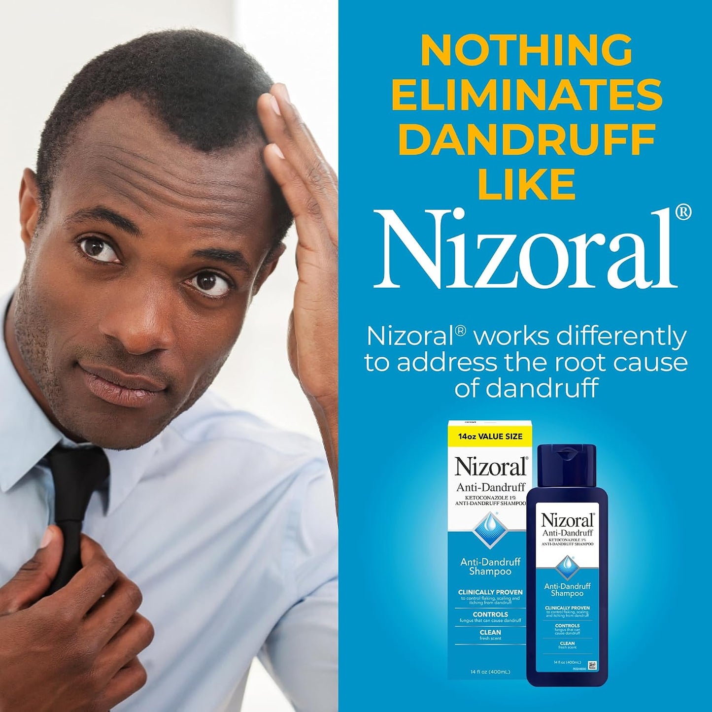HotNizoral Anti-Dandruff Shampoo with 1% Ketoconazole, 14 Fl Oz, Fresh Scent, Anti Fungal Shampoo