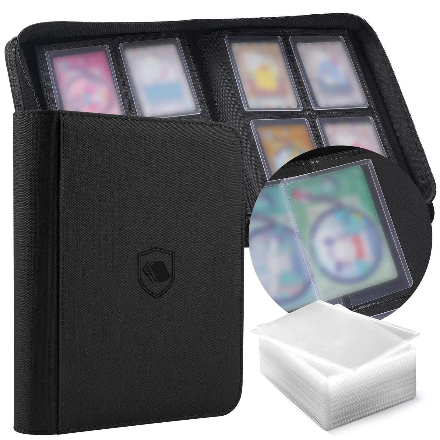 HotTop Loader Binder 9 Pocket, Holds 360 Toploaders, 100 Toploaders INCLUDED | Toploader Binder for 3" x 4" Rigid Toploaders, Trading Card Binder for TCG, MTG, Sport Cards, PU Leather Cover, Side Loading