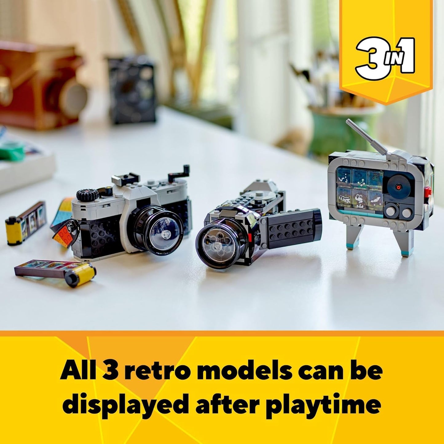 HotLEGO Creator 3 in 1 Retro Camera Toy, Transforms to Retro Video Camera or to TV Set, Photography Gift for Boys and Girls Ages 8 Years Old and Up Who Enjoy Creative Play, 31147
