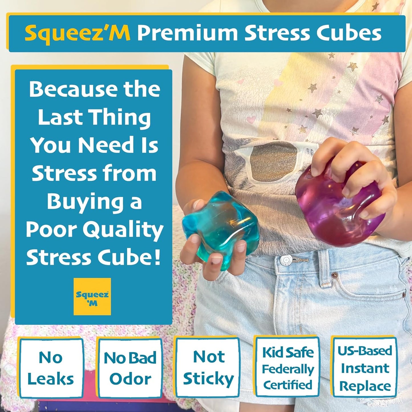 HotOriginal Big Block Premium Stress Cube, Squishy Fidget Toy, Kids & Adults | Non-toxic ASTM certified, US family-owned, easy replacement, jumbo sensory squeeze cube for stress relief & focus