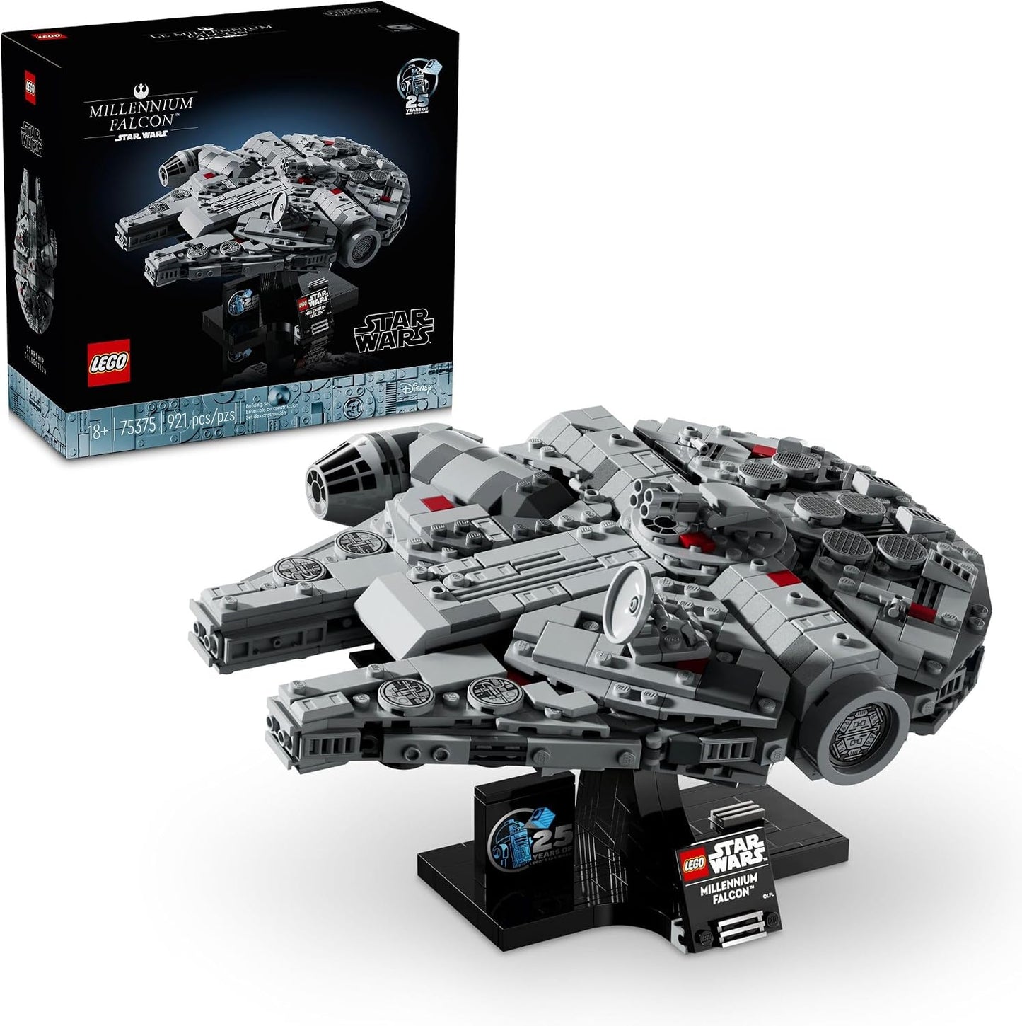 HotLEGO Star Wars Millennium Falcon 25th Anniversary Collectible - DIY Building Set for Adults, Men & Women, Ages 18+ - A New Hope Model with Display Stand - Star Wars Gift - 75375