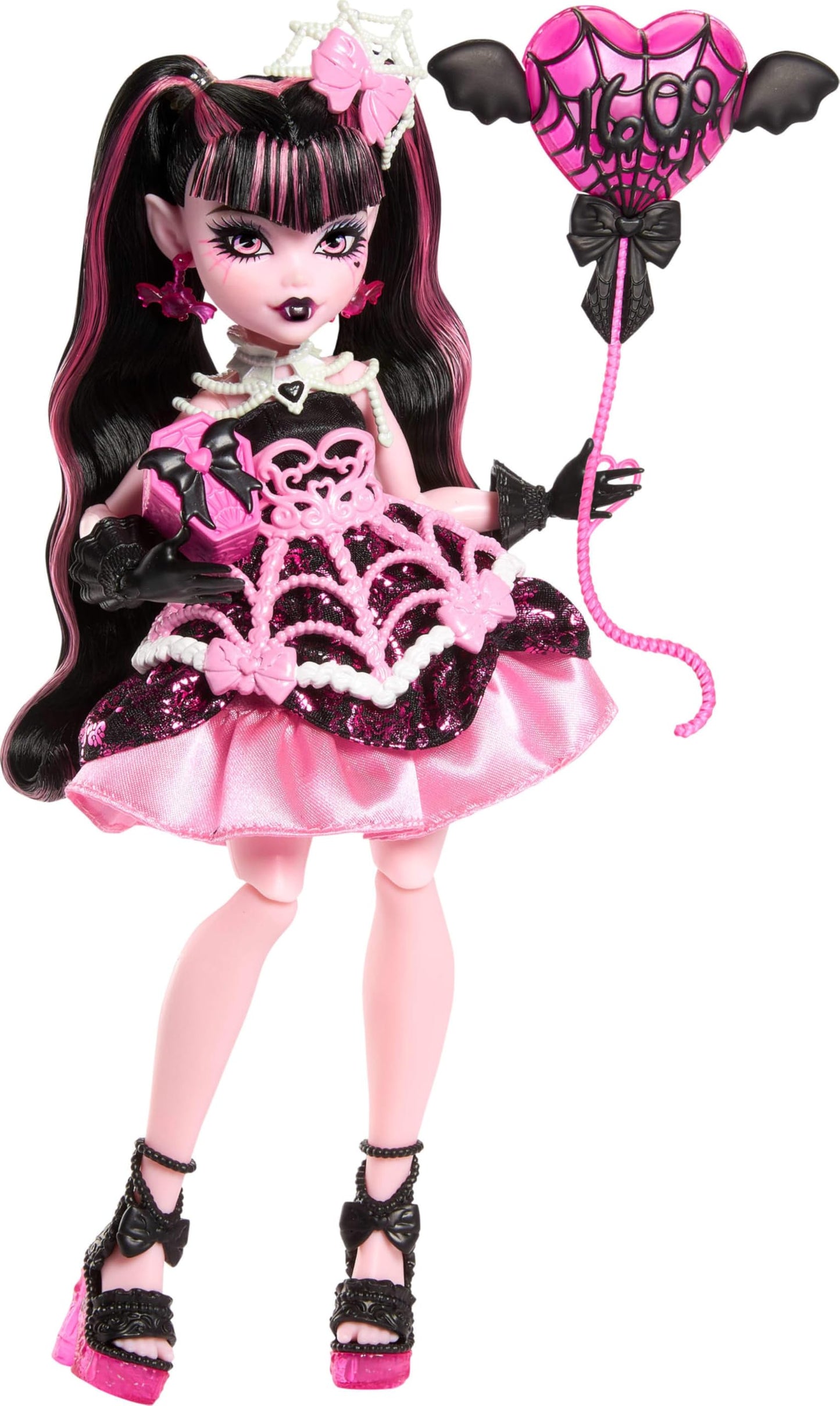 Hot Monster High Scary Sweet Birthday Cupid Asteria Doll | Doll in Pink and Red Party Dress with Party-Themed Accessories like Invite, Balloon, Gift and More