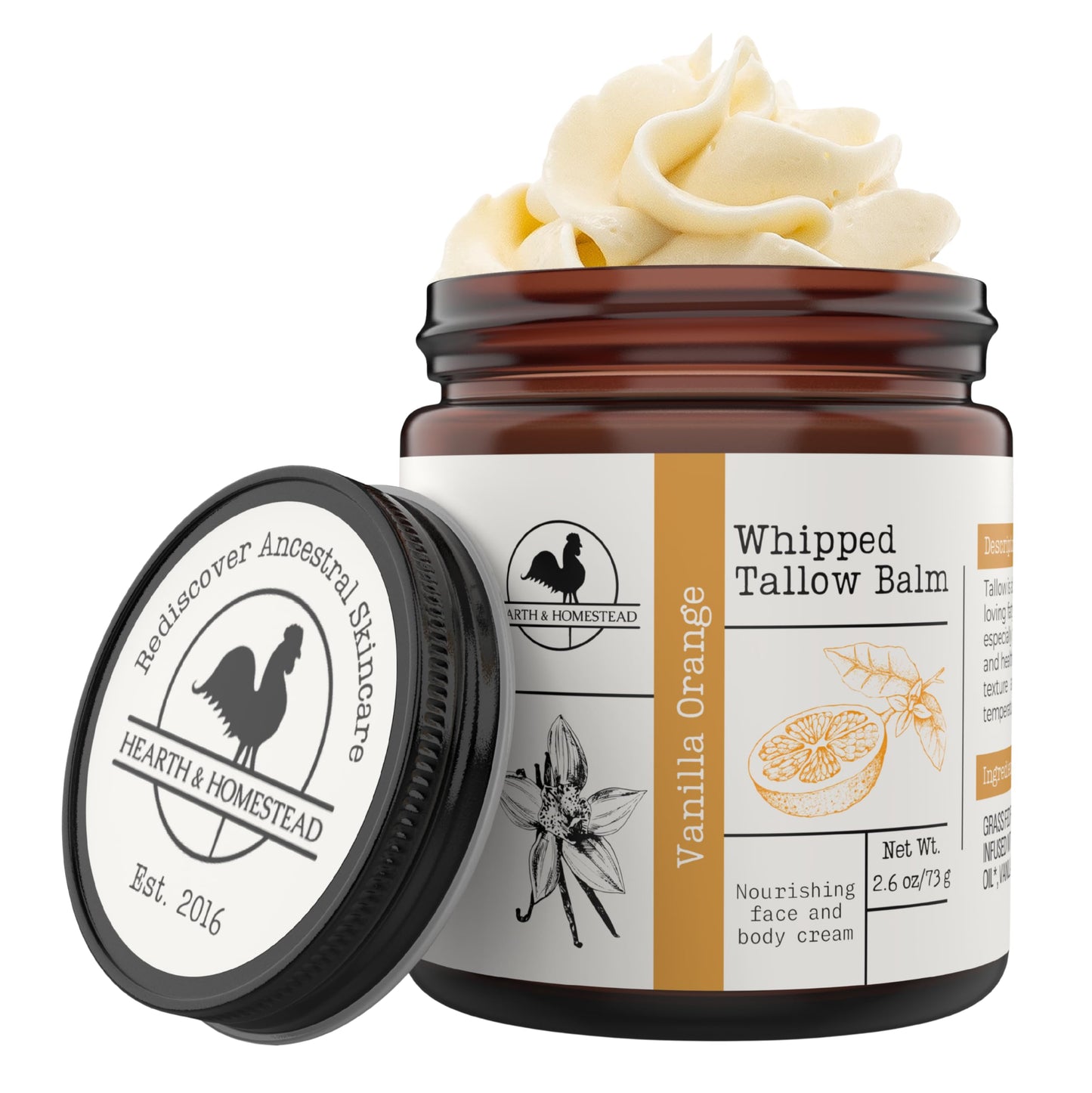 HotHearth & Homestead Whipped Beef Tallow for Skin & Face - 100% Grass Fed, Eczema Cream & Body Butter - Organic Olive Oil, Calendula & Rose - Lotion & Hand Moisturizer for Dry Skin, Unscented, 1.3oz