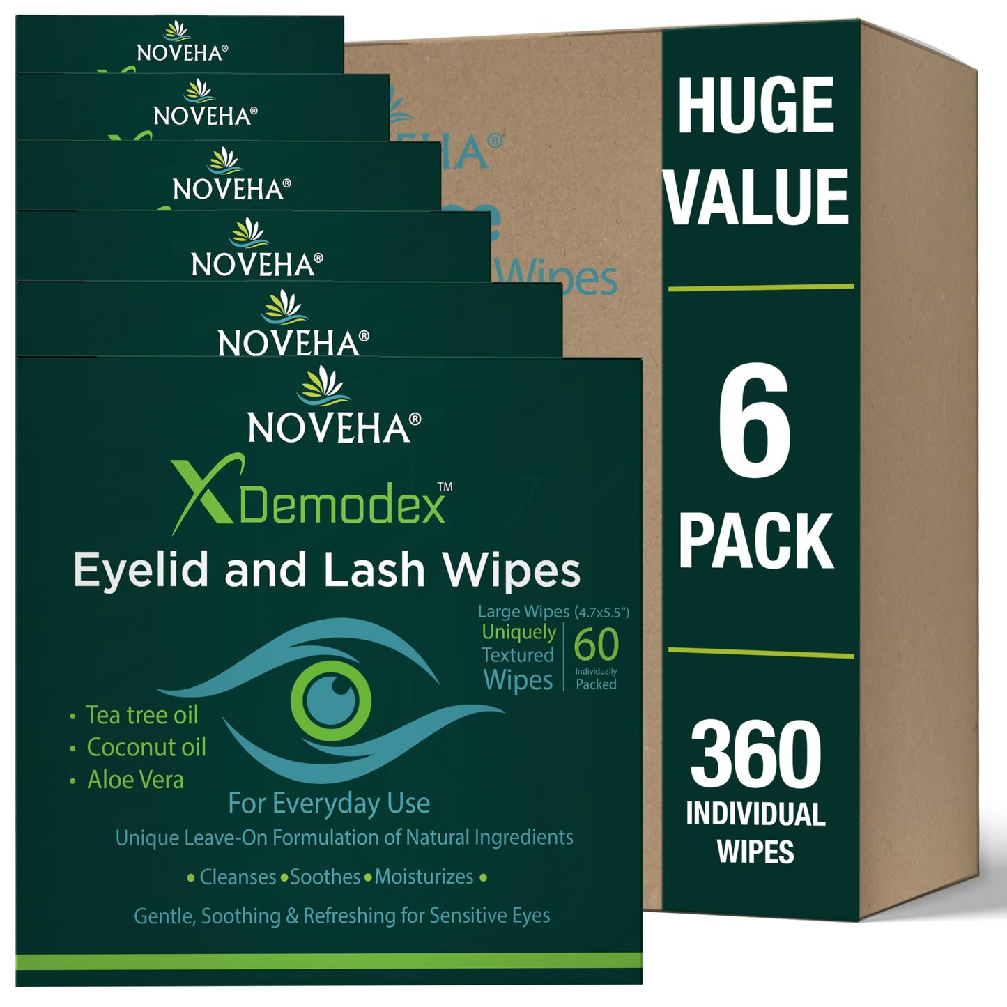 HotNOVEHA Demodex Eyelid & Lash Wipes | Box Of 60 Individually Wrapped Extra Strength Cleansing Eyelash Wipes - Battle Itchy & Irritated Eyes associated with Demodex Mites, Naturally Remove debris