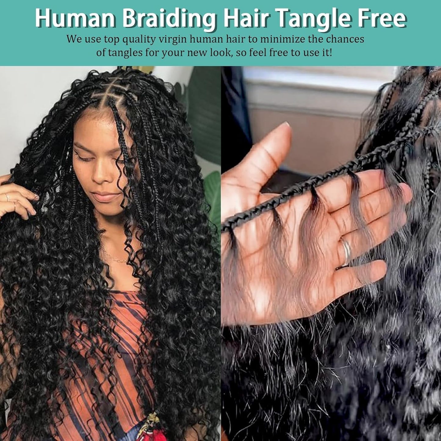 HotMOTFIN Human Braiding Hair for Boho Braids 20 Inch Curly Wave Bulk Bundles | 110g Boho Hair for Braiding, 12A 100% Virgin, Long-lasting, Tangle Free, Deep Wave, Knotless Bohemian Braid, Natural Color