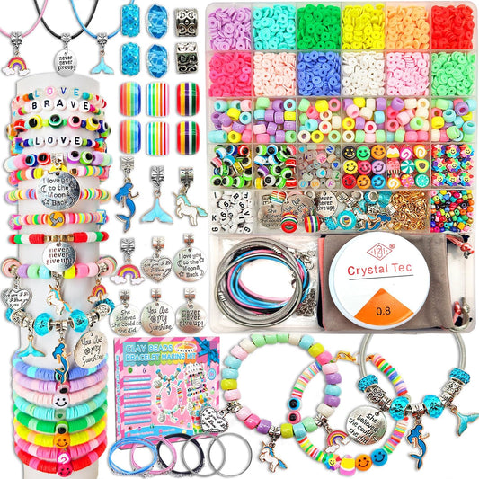 Hotleitait Girls Toys Bracelet Making Kit -3400pcs Charm Jewelry Making Kit Supplies,Unicorn/Mermaid Crafts Birthday Christmas Gifts for Girls Ages 5 6 7 8 9 10 11 12 Years Old
