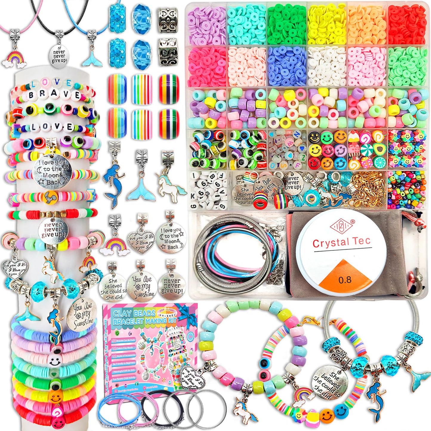 Hotleitait Girls Toys Bracelet Making Kit -3400pcs Charm Jewelry Making Kit Supplies,Unicorn/Mermaid Crafts Birthday Christmas Gifts for Girls Ages 5 6 7 8 9 10 11 12 Years Old