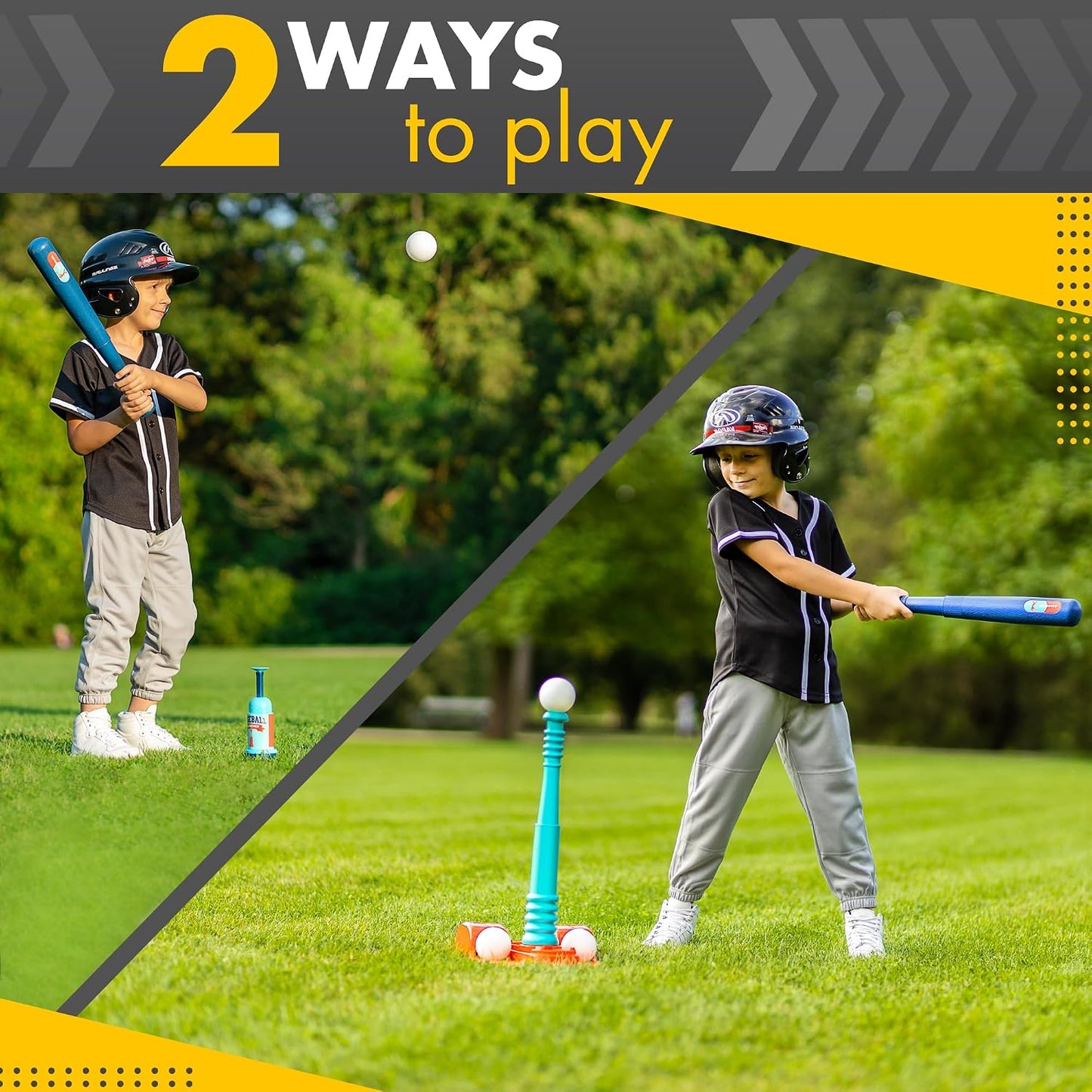 Hot T Ball Stand for Kids and Toddlers 1-3, 3-5, 5-8. Baseball Set Includes 6 Large Balls, an Adjustable Tball Batting Tee, and a Pitching Machine. Kids Bat and Ball, T-Ball Sets for Kids