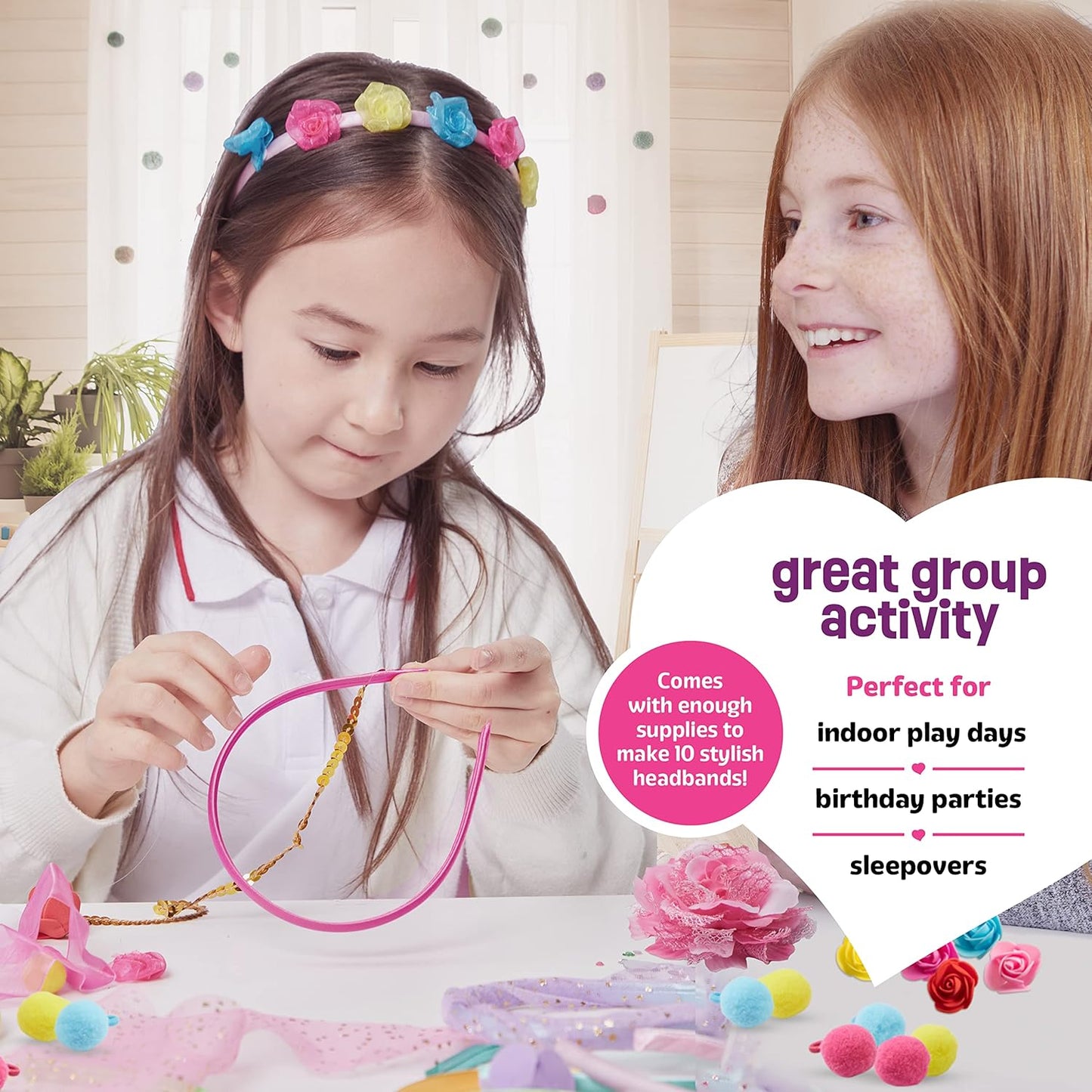 HotPretty Me Headband Making Kit for Girls - Arts & Crafts Easter Gift - Make Your Own Fashion Headbands for Kids - DIY Hair Accessories - Gift for Ages 5-12 Year Old Girl - Little Kids Art & Craft Gifts