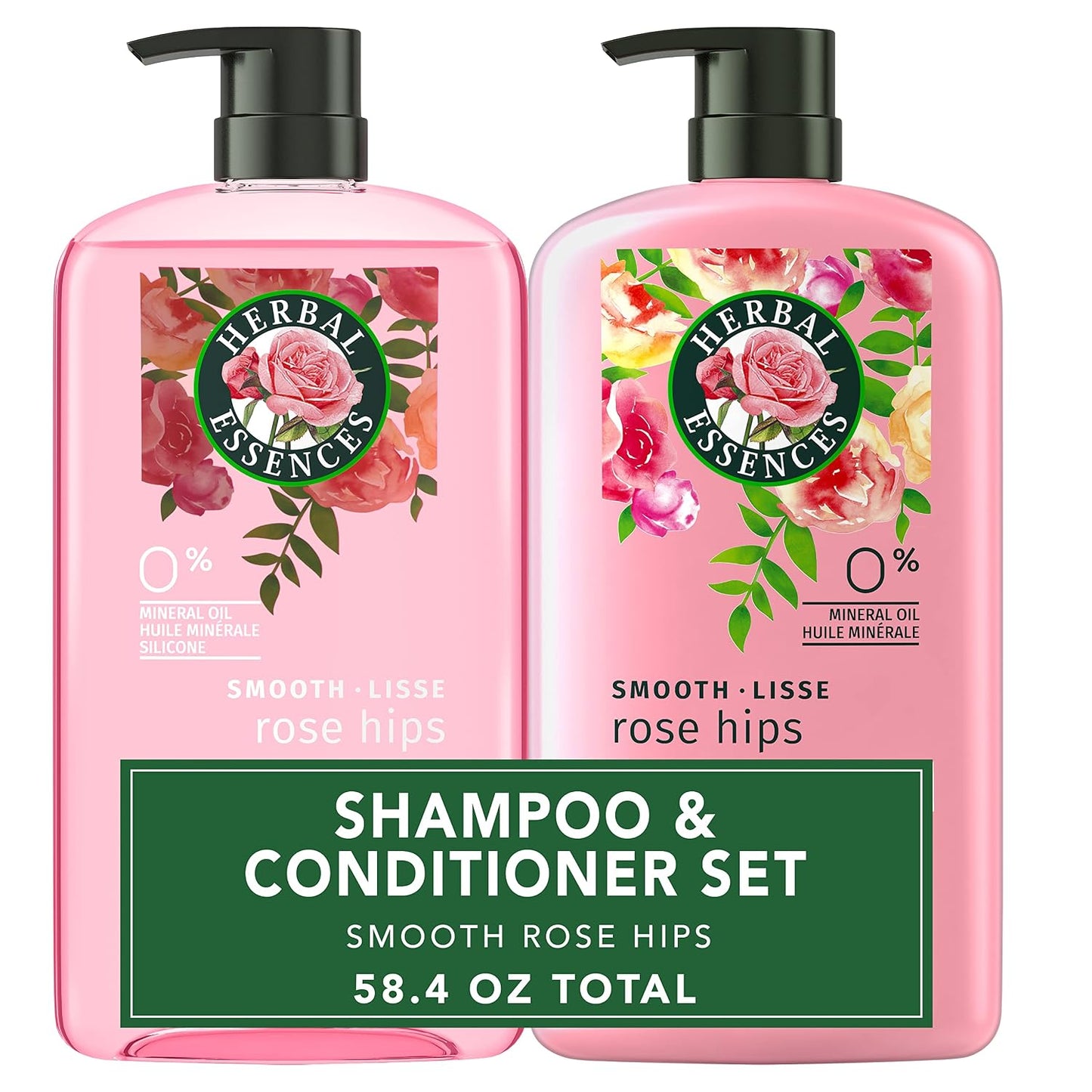HotHerbal Essences Shampoo & Conditioner Set, Rose Hips - Smooth Collection, Paraben-Free, Color-Safe, Shiny Hair with Jojoba & Vitamin E, 29.2 Fl Oz Each, 2-Pack
