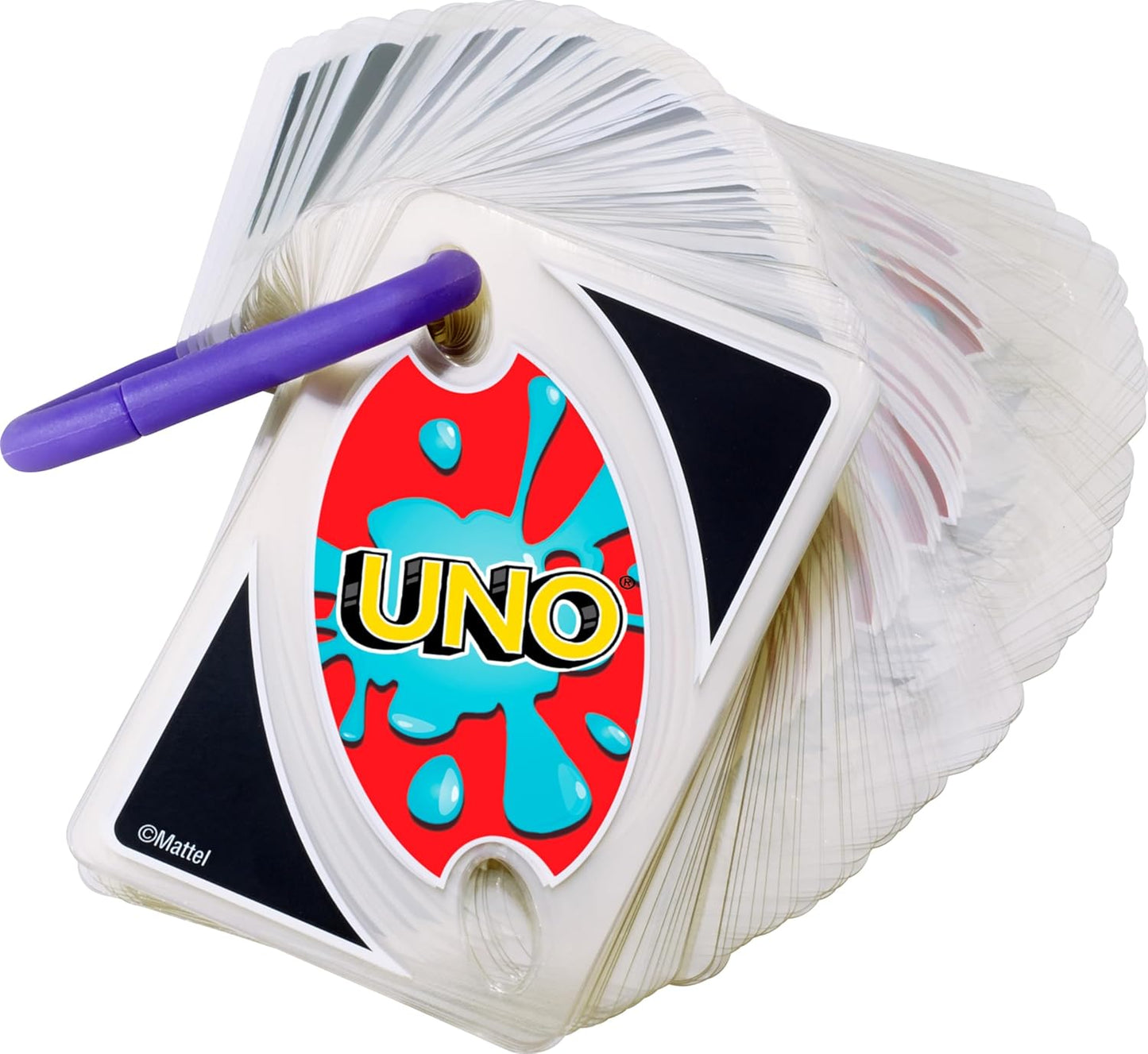 HotMattel Games UNO Splash Card Game, Ages 7+, 2-10 Players | With Waterproof Cards &Portable Carabiner Clip for Travel, Pool Time, Camping & Game Nights Away