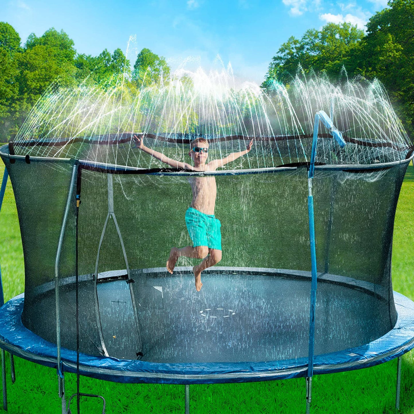 HotBobor Trampoline Sprinkler for Kids, Outdoor Trampoline Water Sprinklers, Backyard Summer Water Toys, Outside Trampoline Accessories for Yard Backyard Water Fun (39ft)