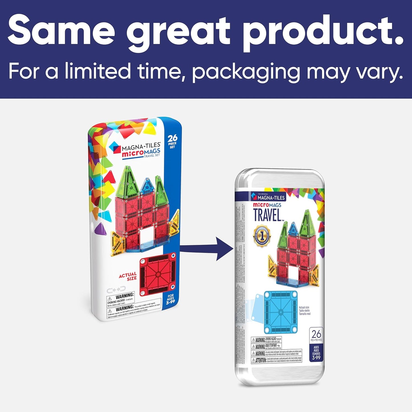 HotMAGNA-TILES microMAGS 26-Piece Travel Magnetic Construction Set – Bold Colors, The Original Magnetic Building Brand
