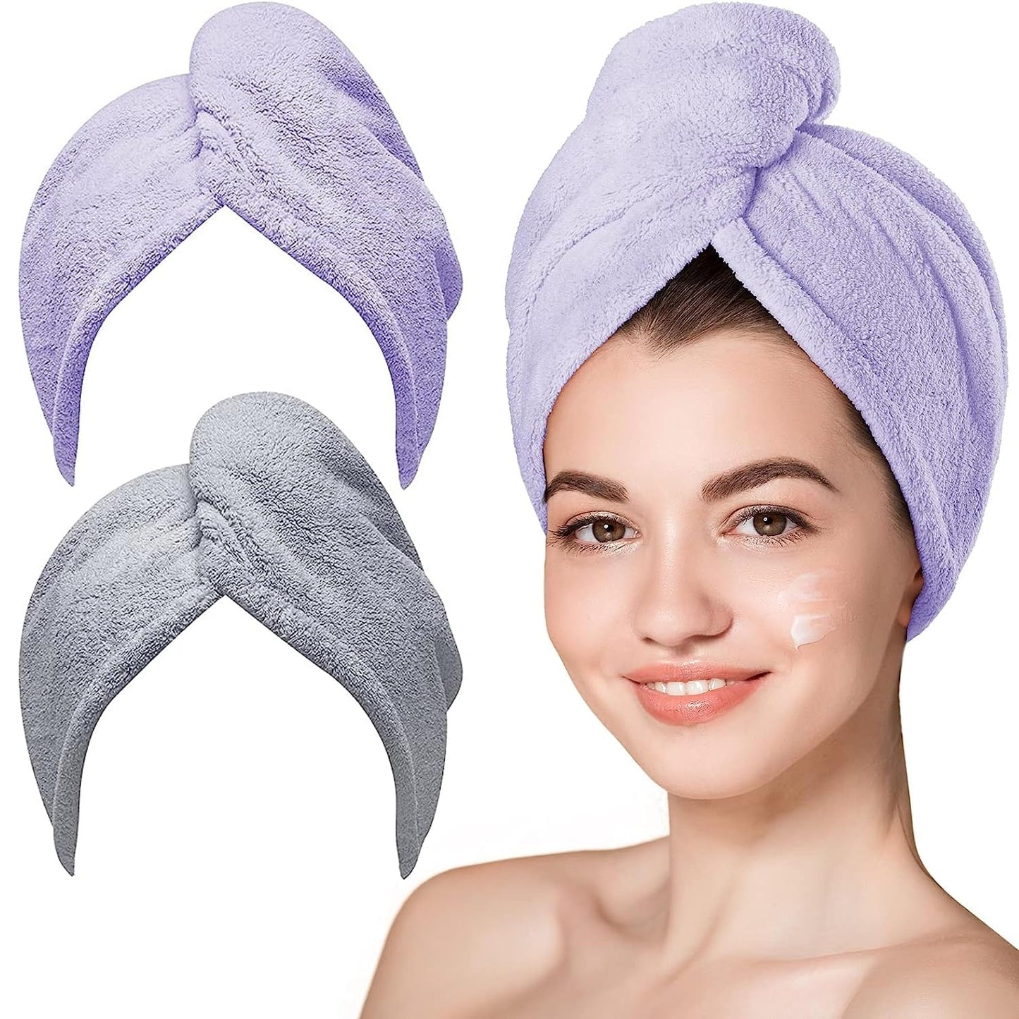 HotHicober Microfiber Hair Towel Wrap, Fast Drying Hair Towels for Women, Soft Lightweight Quick Dry Turban for Curly & Long Hair–3 Pack(Blue/Grey/Pink)