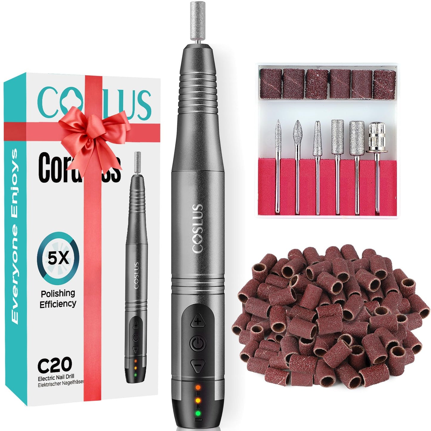 HotCOSLUS C20 Cordless Nail Drill Electric File: Professional for Acrylic Gel Dip Powder Nails, Portable All-in-One Nail Drill Machine Kit for Manicure & Pedicure, Rechargeable Lightweight, Purple