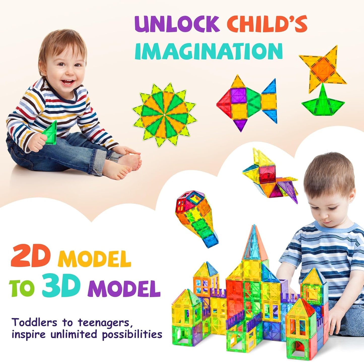 Hot cossy 120Pcs Magnetic Tiles Magnetic 3D Building Blocks Set Educational Construction Toys for 3 4 5 6 7 8 Year Old Boy and Girl with Stronger Magnets, Educational Toys, Recreational, Conventional