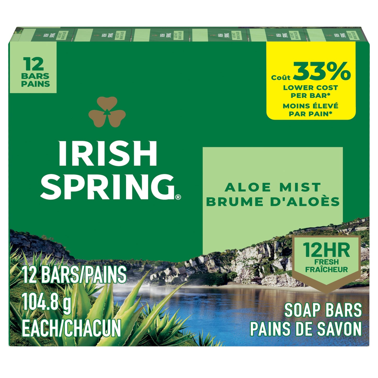HotIrish Spring Bar Soap for Men, Original Clean, Smell Fresh and Clean for 12 Hours, Men Soap Bars for Washing Hands and Body, Mild for Skin, Recyclable Carton, 3.7 Ounce - 3 Count (Pack of 8)