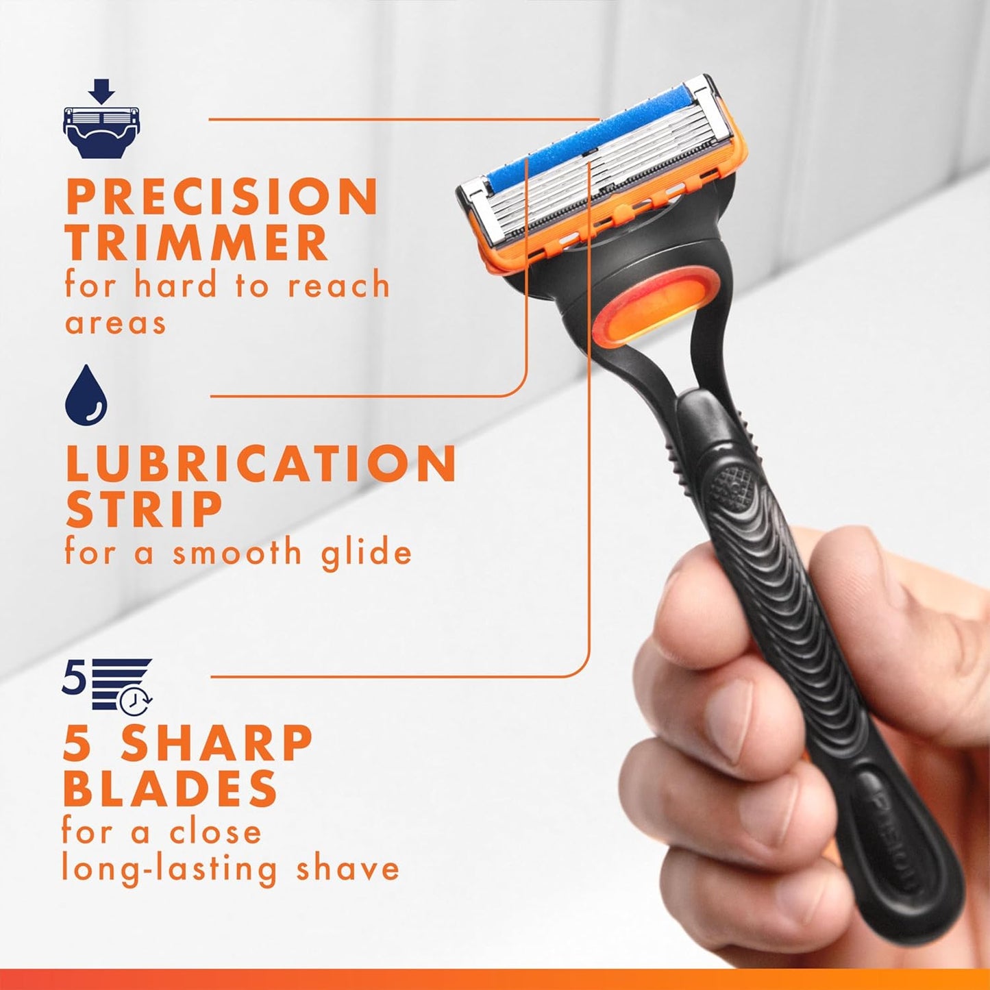HotGillette Fusion5 Razors for Men, 1 Razor, 4 Blade Refills, Lubrastrip for a More Comfortable Shave