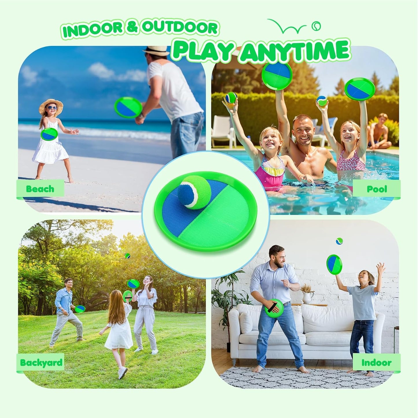 Hot TEILLNET Toss and Catch Ball Set Upgraded - Kids Toys Beach Toys Baseball Games - Sturdy & Water-Resistant for Outdoor Pool Yard Games - Classic Gift for Boys Girls 3 4 5 6 7 8 9 10 11 12+ Years