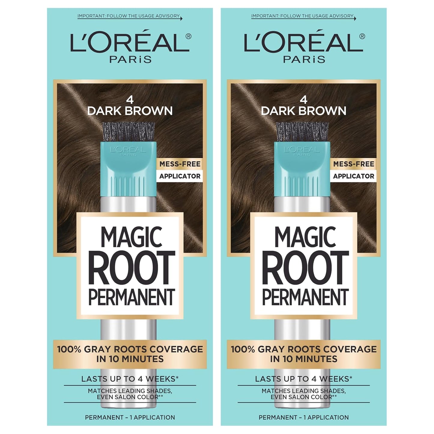 HotL'Oreal Paris Magic Root Permanent Hair Color Kit, 100% Gray Hair Coverage In Just 10 Minutes, Precision Brush Applicator for Seamless Application, 4 Dark Brown (2 Count)