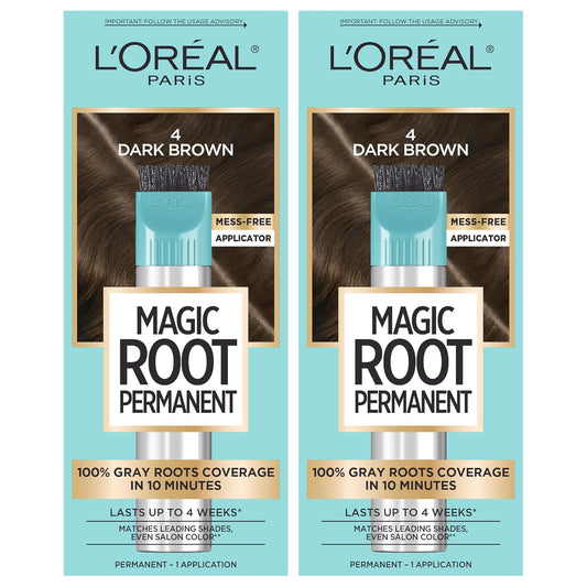 HotL'Oreal Paris Magic Root Permanent Hair Color Kit, 100% Gray Hair Coverage In Just 10 Minutes, Precision Brush Applicator for Seamless Application, 4 Dark Brown (2 Count)