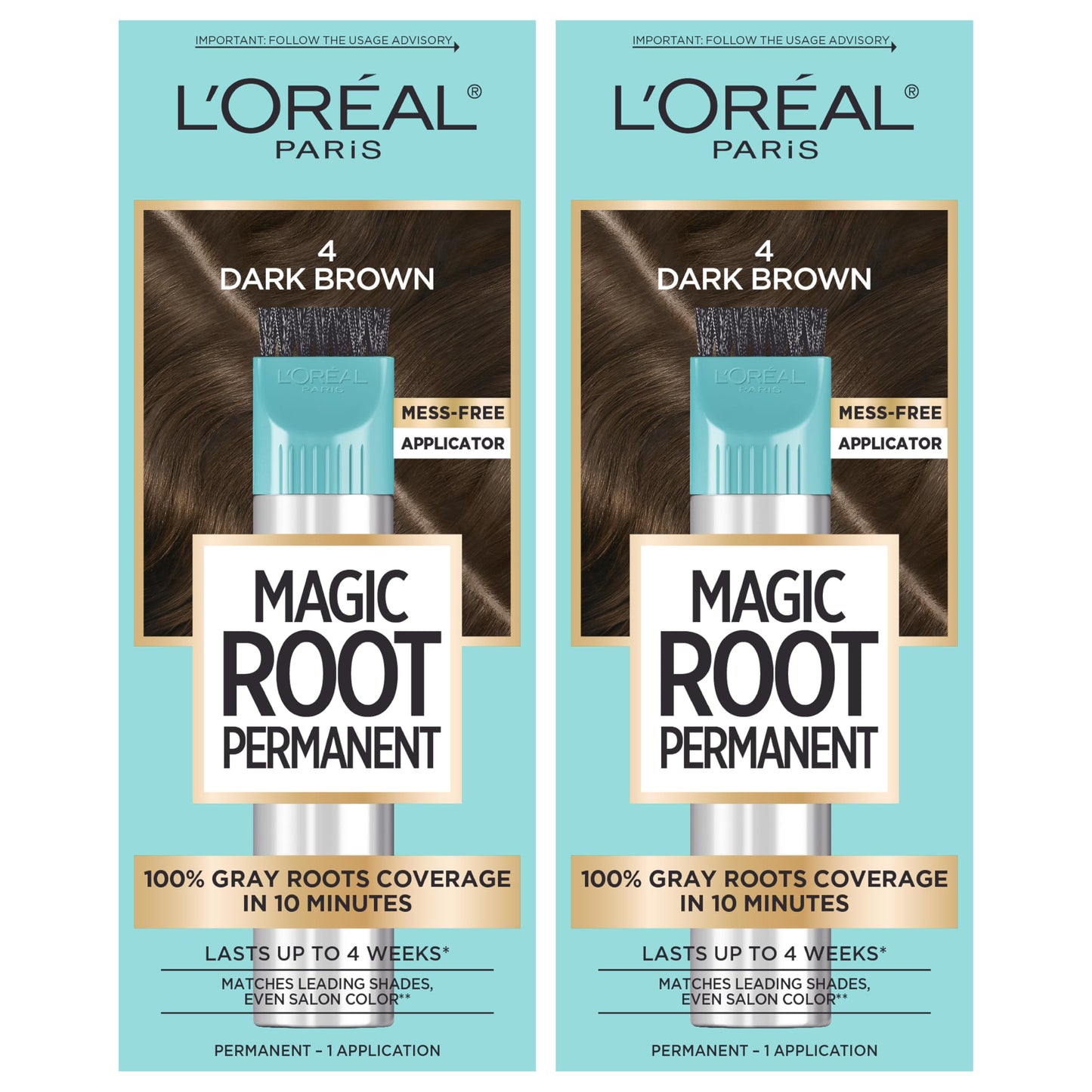 HotL'Oreal Paris Magic Root Permanent Hair Color Kit, 100% Gray Hair Coverage In Just 10 Minutes, Precision Brush Applicator for Seamless Application, 4 Dark Brown (2 Count)