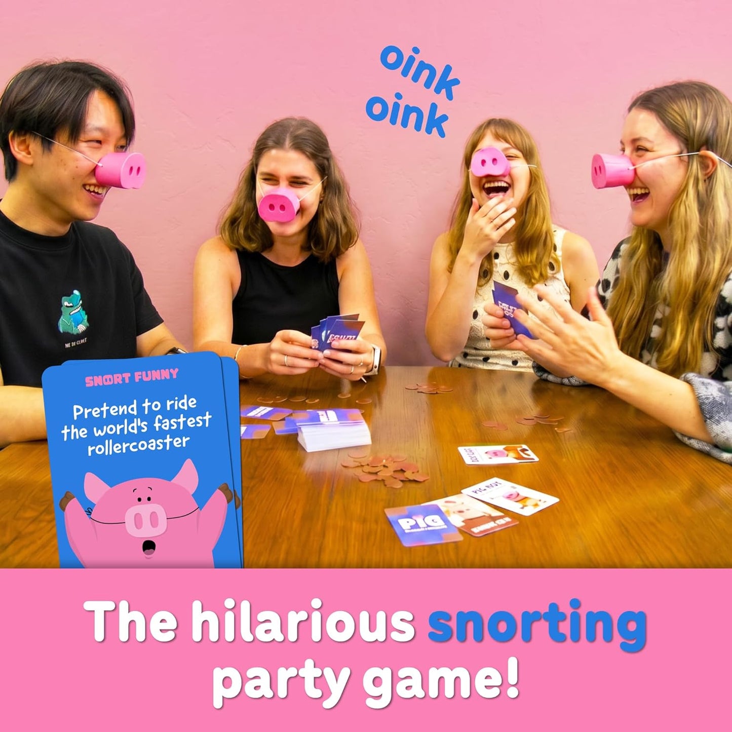 HotSnort Funny – The Oinkredible You Laugh You Lose Party Game | Family Games for Kids and Adults | 150 Challenge Cards, 5 Pig Snouts & Mud Tokens | Funny Games for Friend & Family, 4-8 Players, Ages 8+