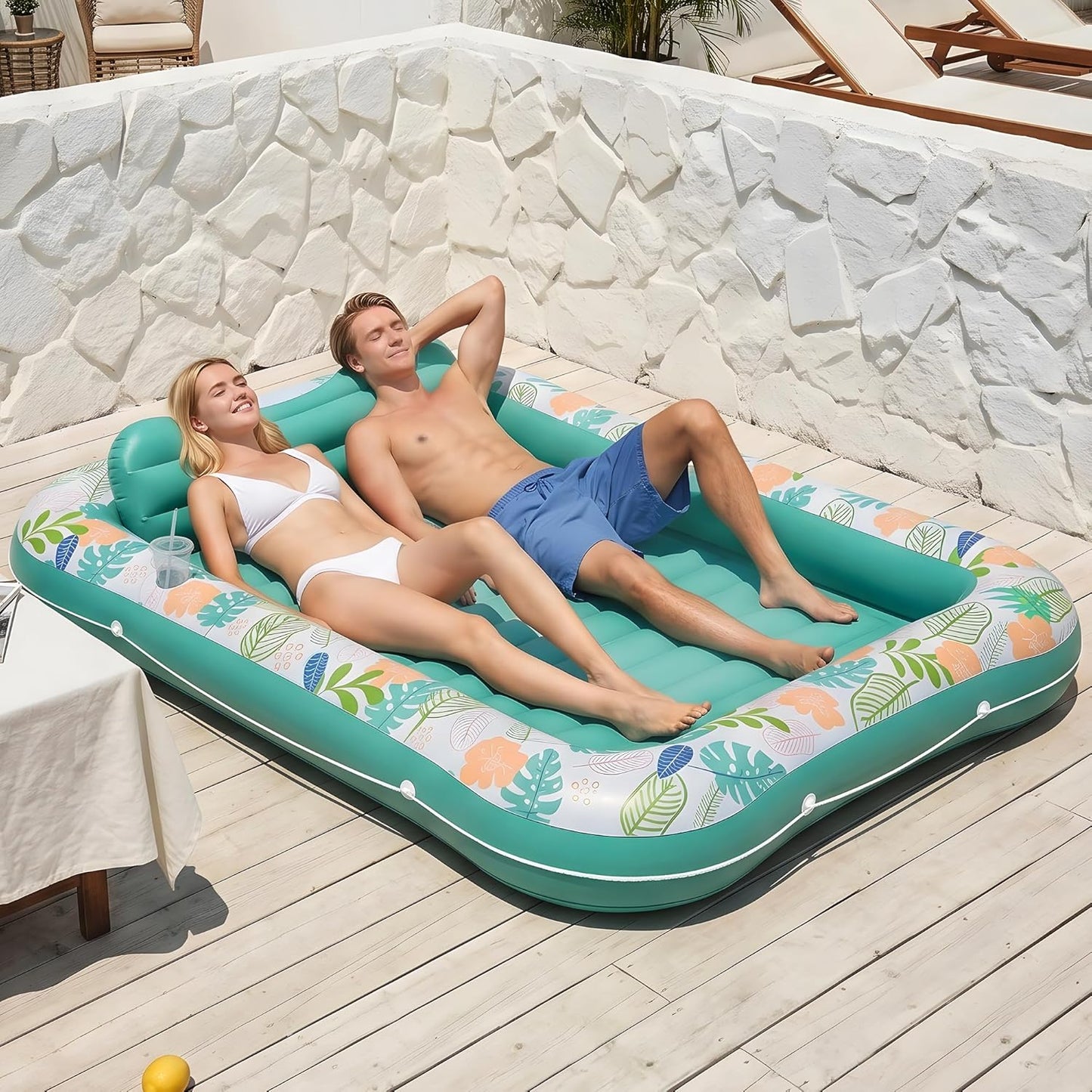 Hot Inflatable Tanning Pool Lounger Float, Stonful Pool Floats Adult with Pillow & Cup Holder, 4 in 1 Water Filled Inflatable Sun Tan Tub Tanning Bed for Swimming Pool Backyard Beach