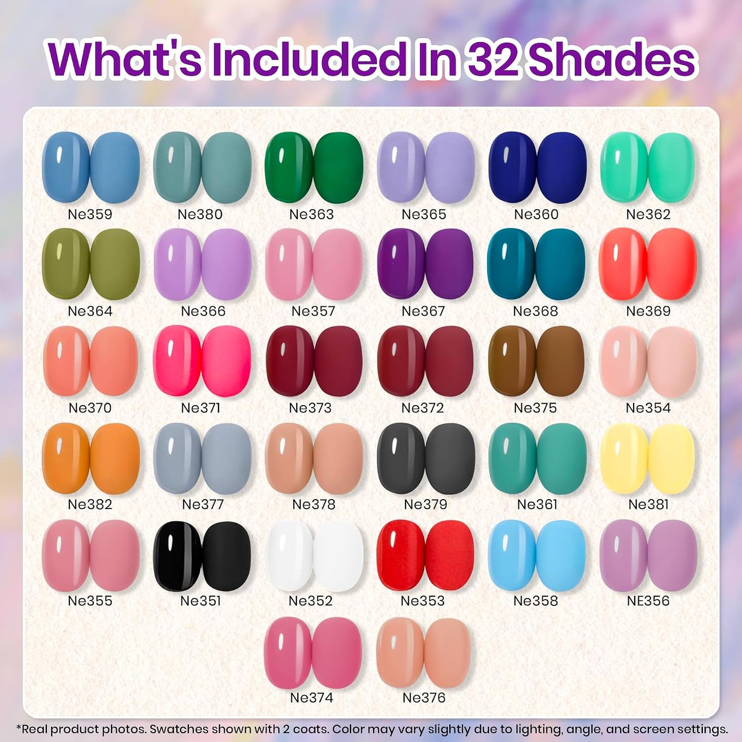 HotBeetles Fall Gel Polish Set - Fingertip Palette, 32 Colors Polish Set with Base Top Coat Pink Red Blue Purple Brown Yellow Green Black White UV LED Lamp Nails Gifts for Women | With Base Gloosy Matte Glitter Top Coat, Pink Red Blue Purple Brown Yellow