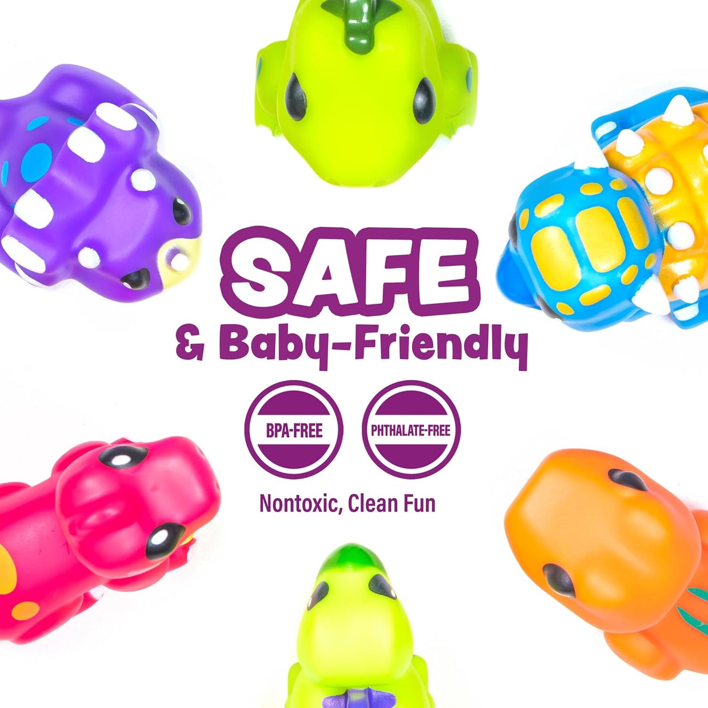 HotTub Works® Dinosaur Mold Free Bath Toys, 6 Pack | Sealed, No Hole Bath Toys Design Keeps Moisture Out | Soft, Squeezable & Float on Water | Easy-Grip Baby & Toddler Bath Toy Set | Great Baby Pool Toys