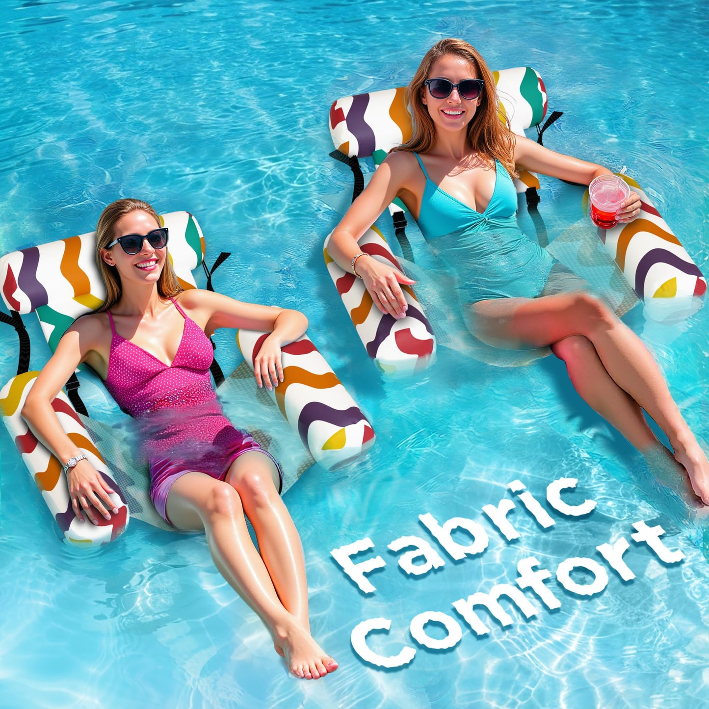 Hot Funscape Pool Floats Chairs Adult, 2pcs Kids Inflatable Pool Lounges-Stripe | Swimming Pool Fabric Floating Hammock Seat, Heavy Duty Blow Pool Noodle Lake Raft Floaties, Fun Summer Beach Water Party Game