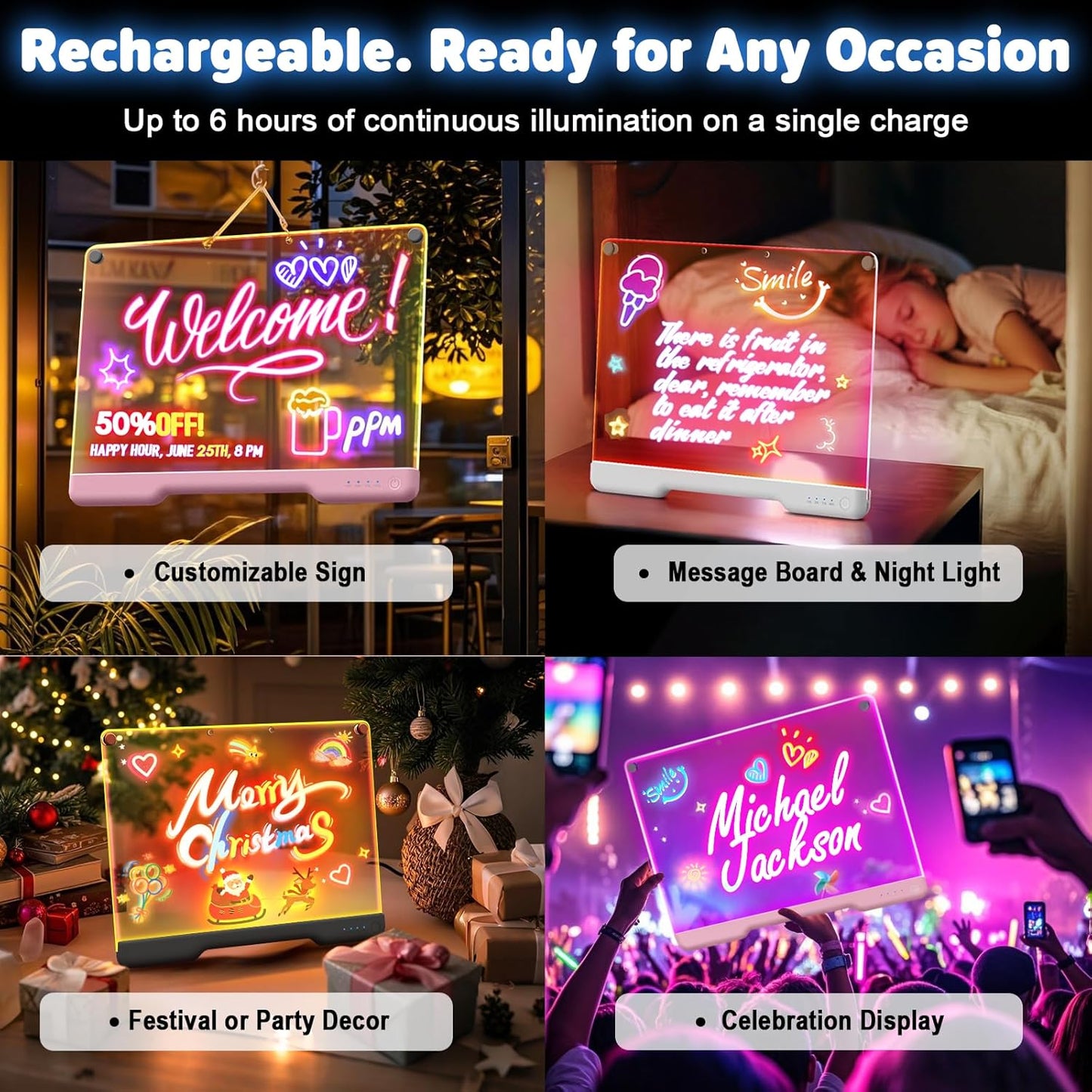 HotGeokay 16" Rechargeable LED Drawing Board, 9-Color Light Modes, Neon Art Dry Erase Light Up Doodle Glow Pad with Built-in Stand, Sketching Gift Toy for Kids/Girls/Teens, 7 Markers & Tracing Book