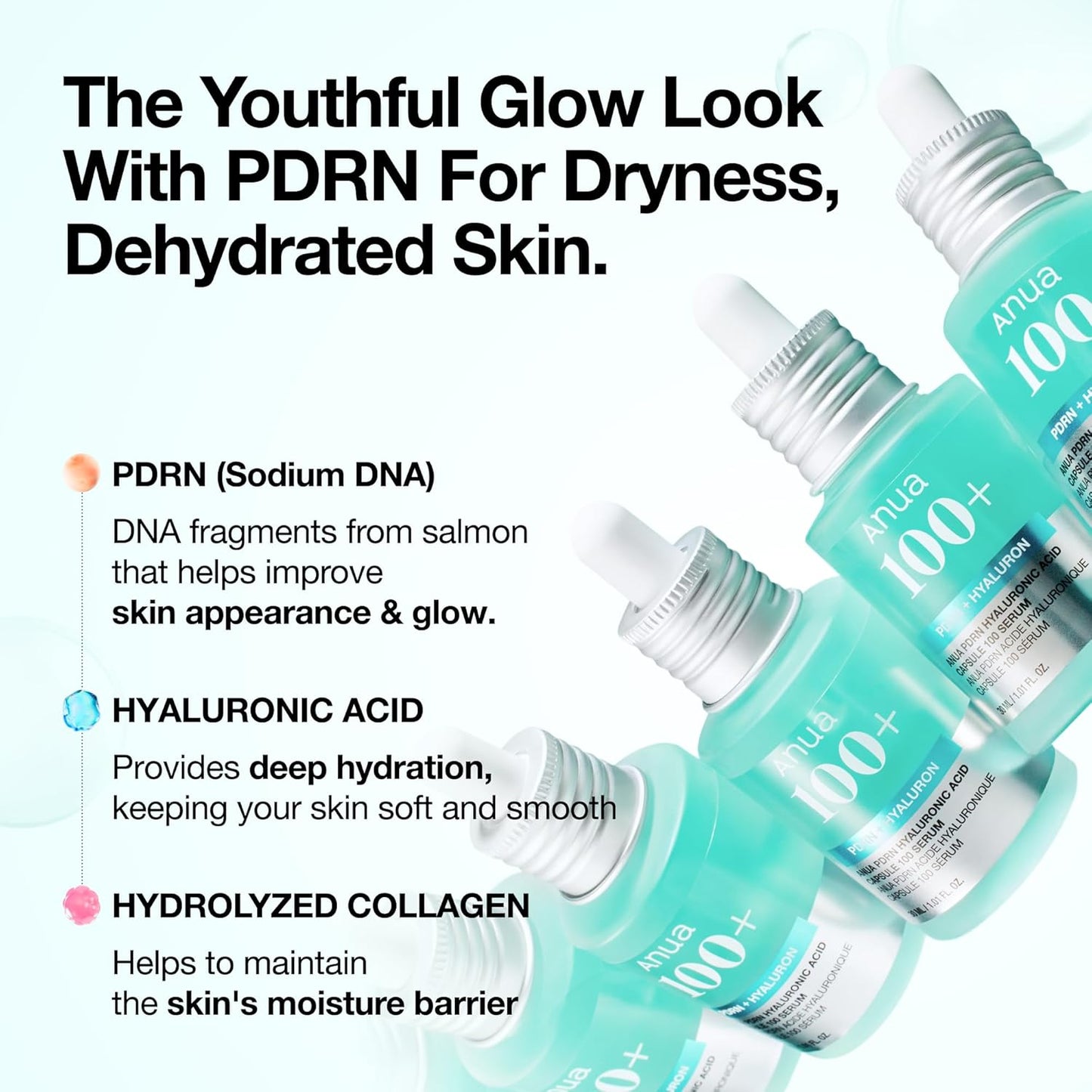 HotAnua PDRN Hyaluronic Acid Capsule 100 Serum, Radiant Face Serum, Salmon DNA, Hyaluronic Acid, Hydration, Moisture Plumping Effect, Lightweight, Glass Skin, Korean Skincare, 1.01 fl. oz