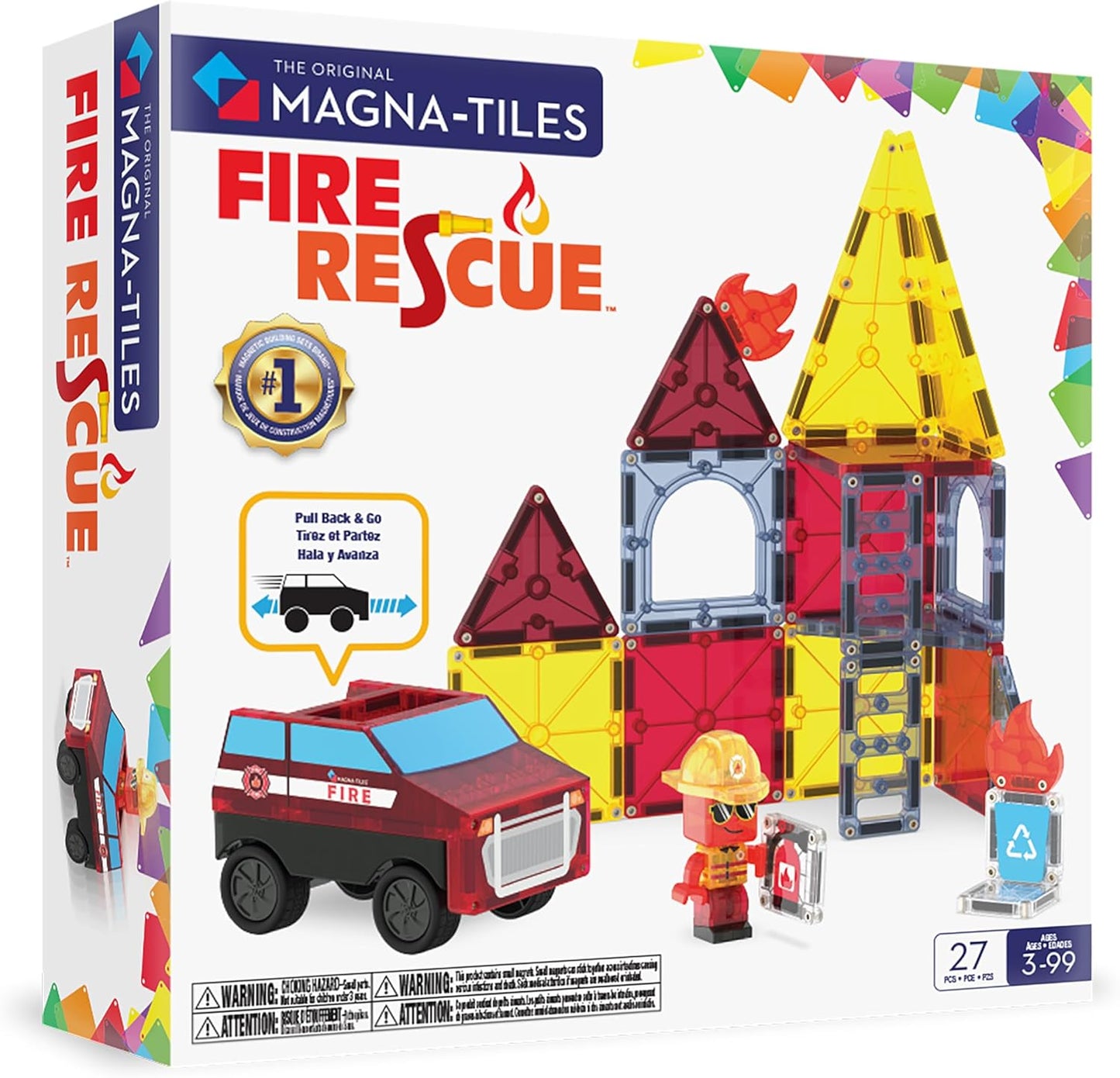 HotMAGNA-TILES Fire Rescue 27-Piece Magnetic Construction Set, The Original Magnetic Building Brand