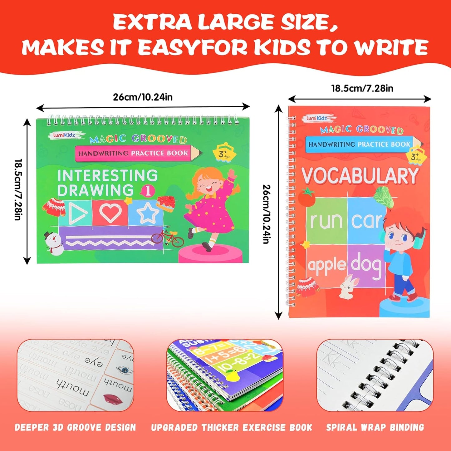 HotMagic Grooved Writing Practice for Kids Ages 3–5 - Reusable Grooved Writing Books for Kids 3–5 - Handwriting Practice for Kids 5–7 - Preschool Tracing Books & Learning Activities