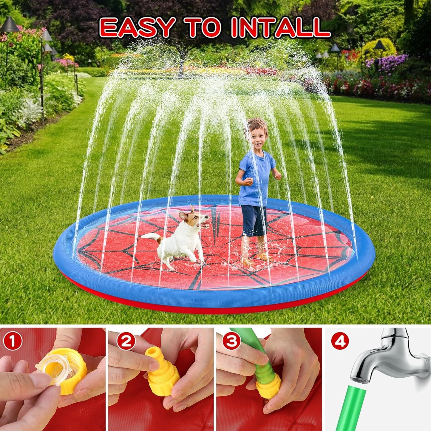 Hot Non Slip Splash Pad for Kids and Dogs 67'' Extra Large Splash Pad | Outdoor Sprinkler for Kids, Dog Water Summer Toys Outdoor Toys for Toddlers 3-5 Ages 4-12