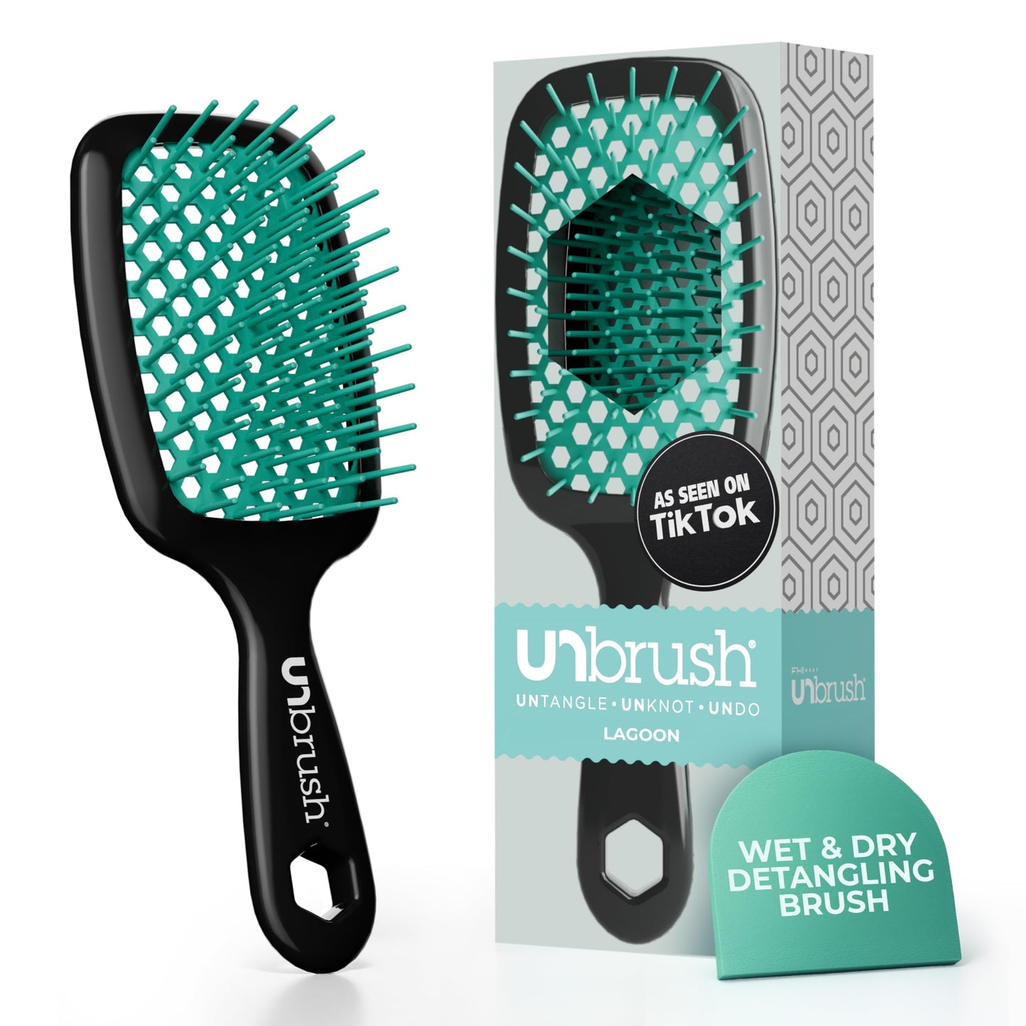 HotFHI Heat UNbrush Detangling Brush for Pain-Free Brushing on All Wet or Dry Hair Types — Durable DuoFlex Anti-Static Bristles, Lightweight Handle, Vented Hair Brush, Periwinkle Light Blue