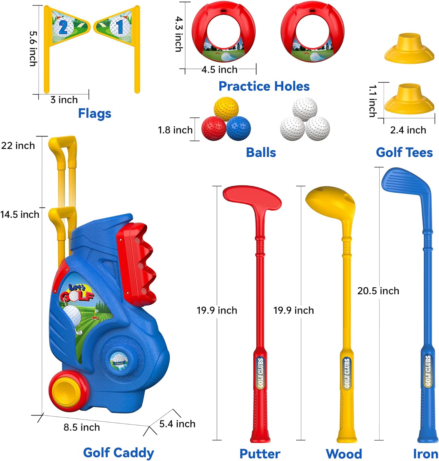 Hot Liberry Toddler Golf Set, Upgraded Kids Golf Cart with Unique Shoulder Strap Design, Indoor Outdoor Sports Toys Gifts for Boys Girls 1 2 3 4 Years Old