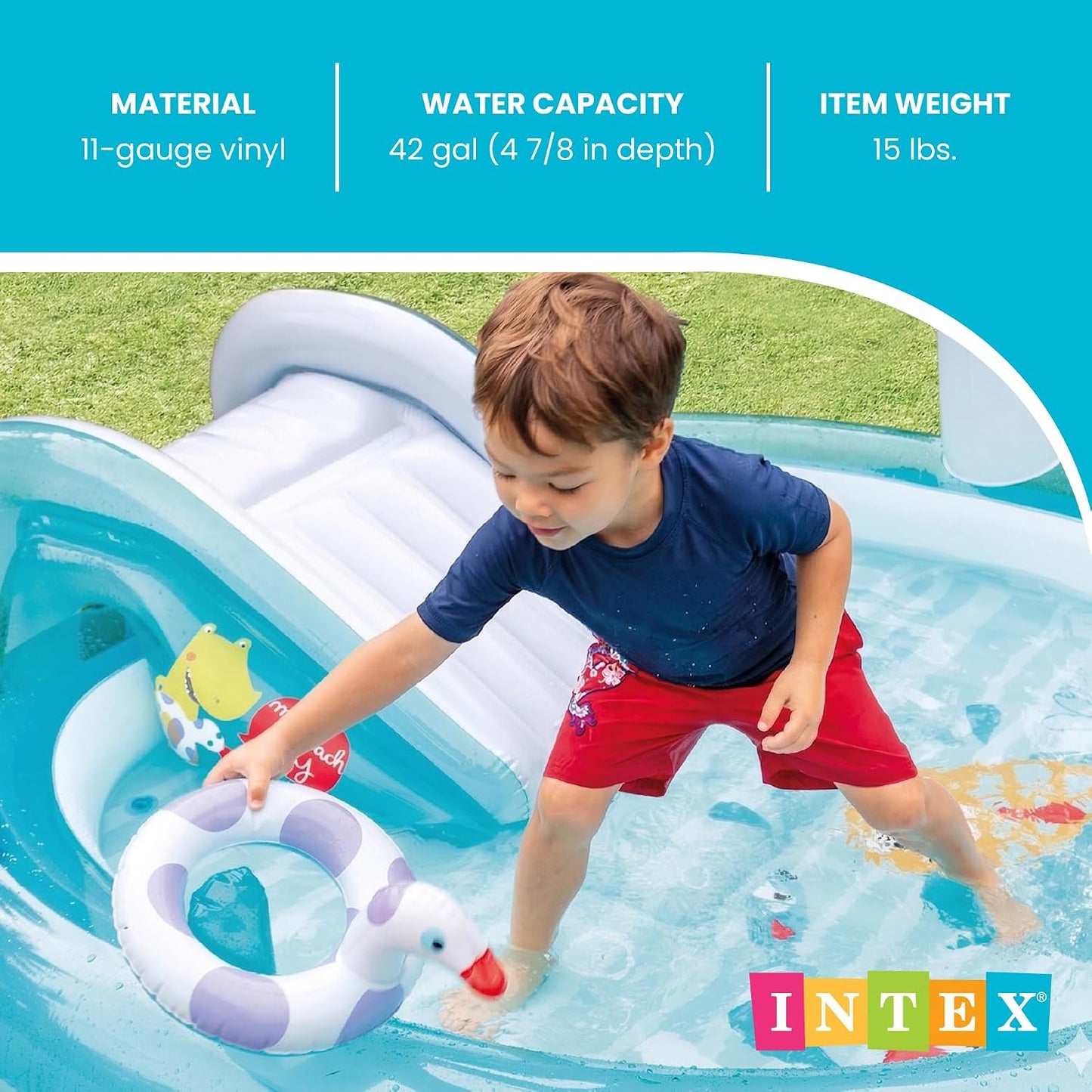 Hot INTEX Gator Inflatable Kiddie Pool: Inflatable Kids Pool with Water Sprayer and Slide – Splash Pad – 79" x 67" x 33" – Ages 3+